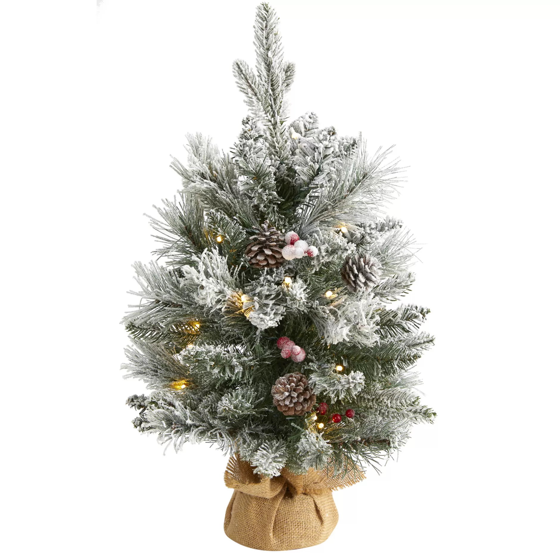 Flash Sale 2' Pre-Lit Potted Flocked Artificial Christmas Tree, Clear Lights Flocked