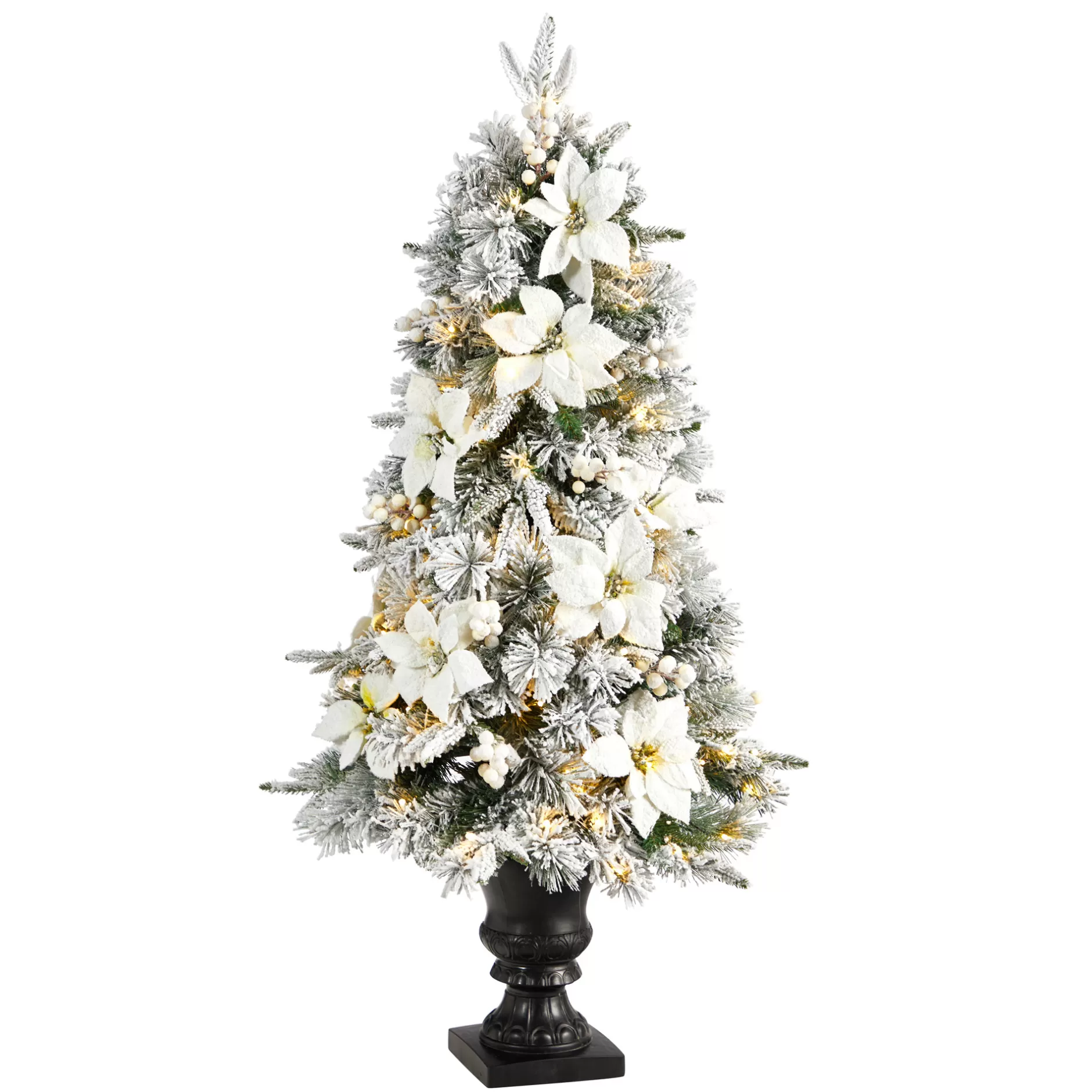 Online 4' Pre-Lit Potted Flocked Artificial Christmas Tree, Warm White Lights Flocked