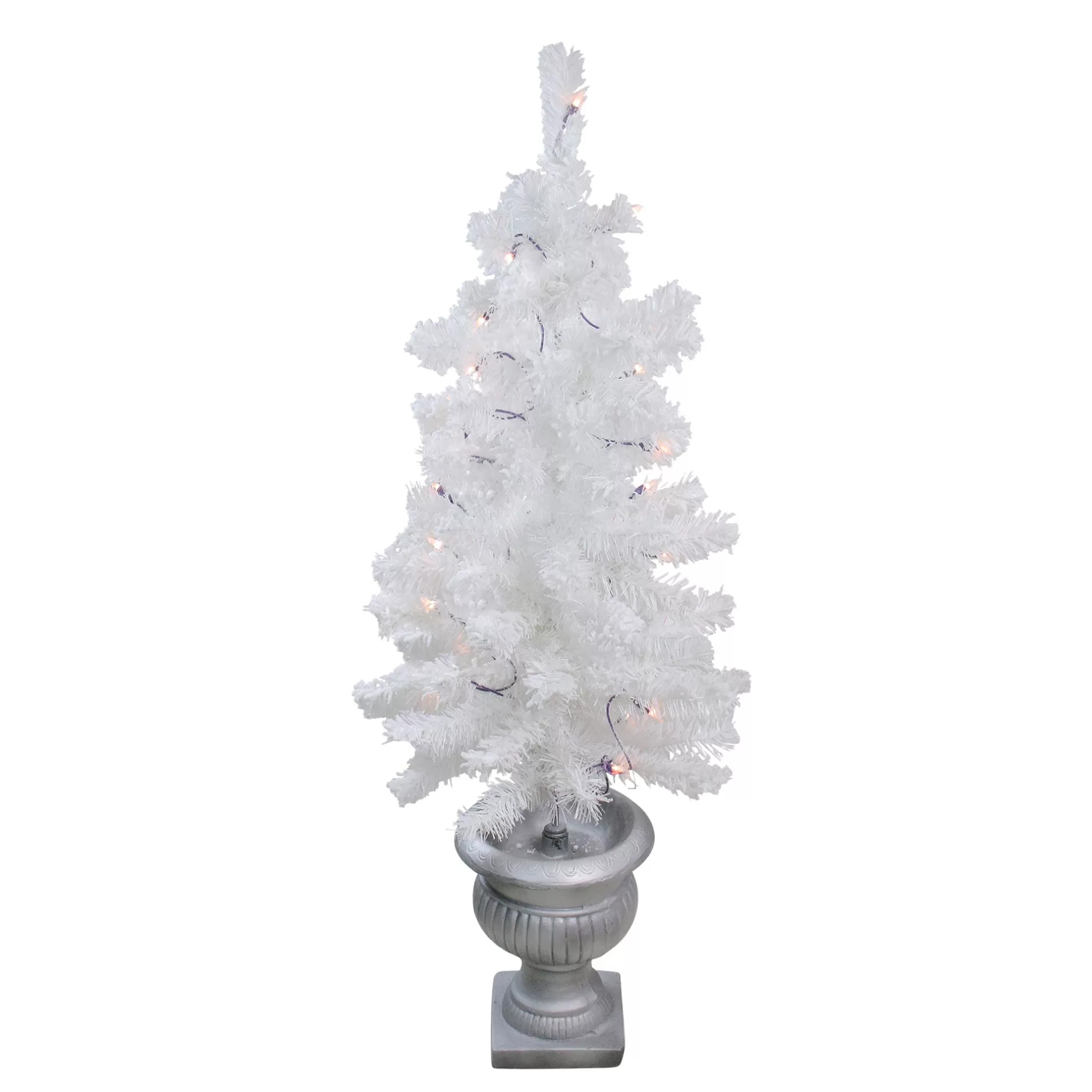 Online 3.5' Pre-Lit Potted Flocked White Pine Artificial Christmas Tree - Clear Lights Pre-Lit
