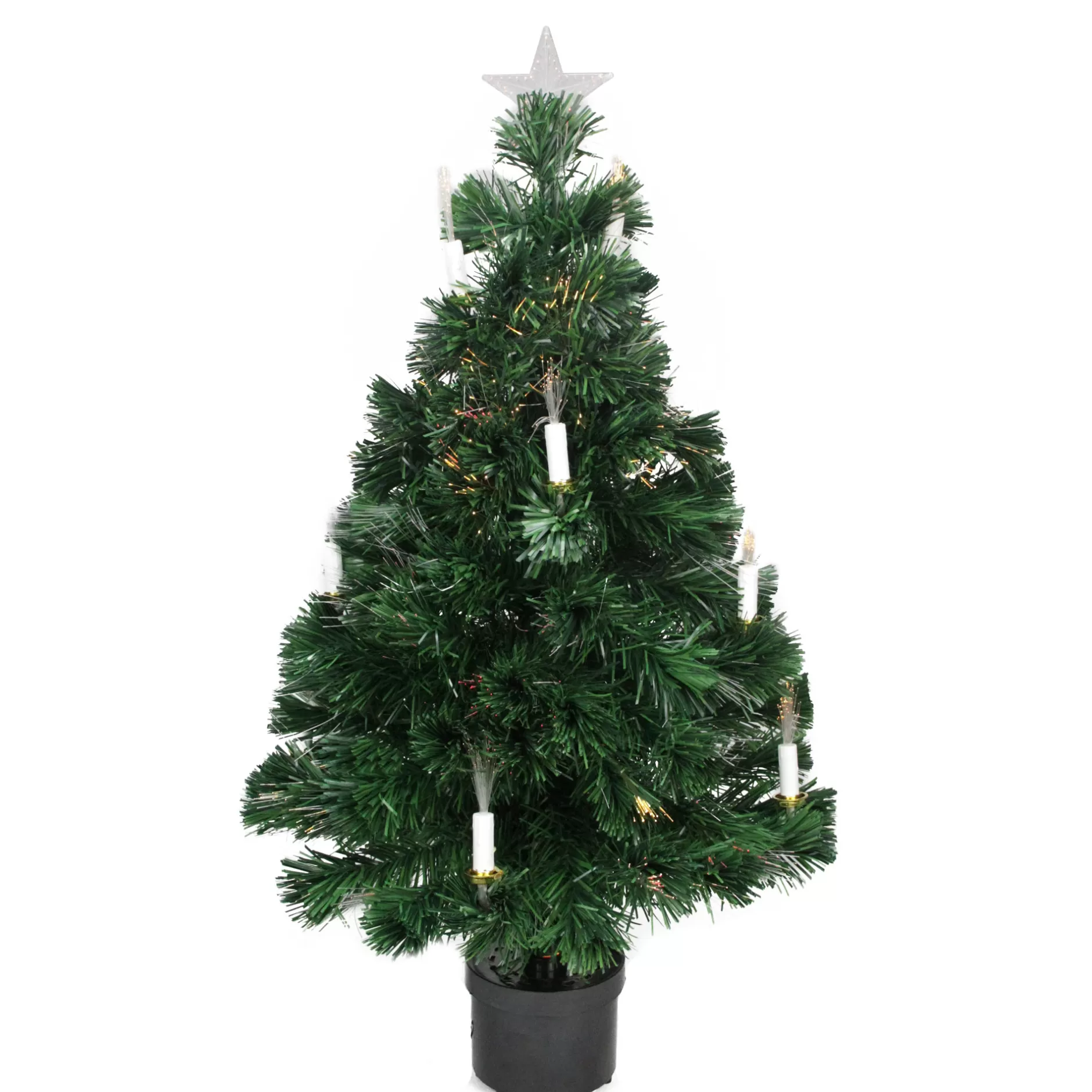 Sale 3' Pre-Lit Potted Medium Artificial Christmas Tree With Candles - Multi Color Lights Fiber Optic
