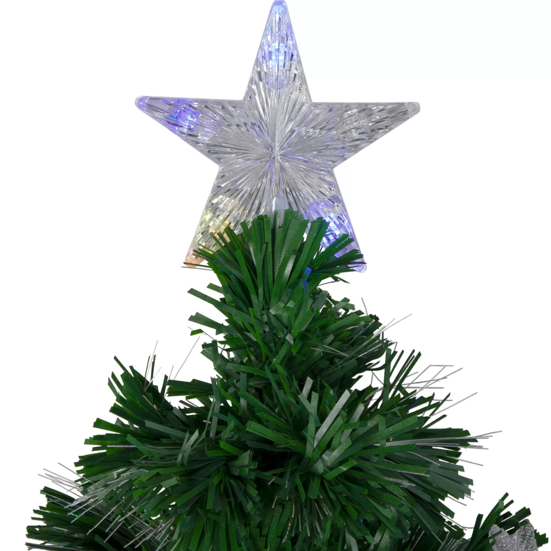 Best 4' Pre-Lit Potted Medium Pine Color Changing Star Artificial Christmas Tree - Multi-Color Fiber Optic Led Lights Fiber Optic