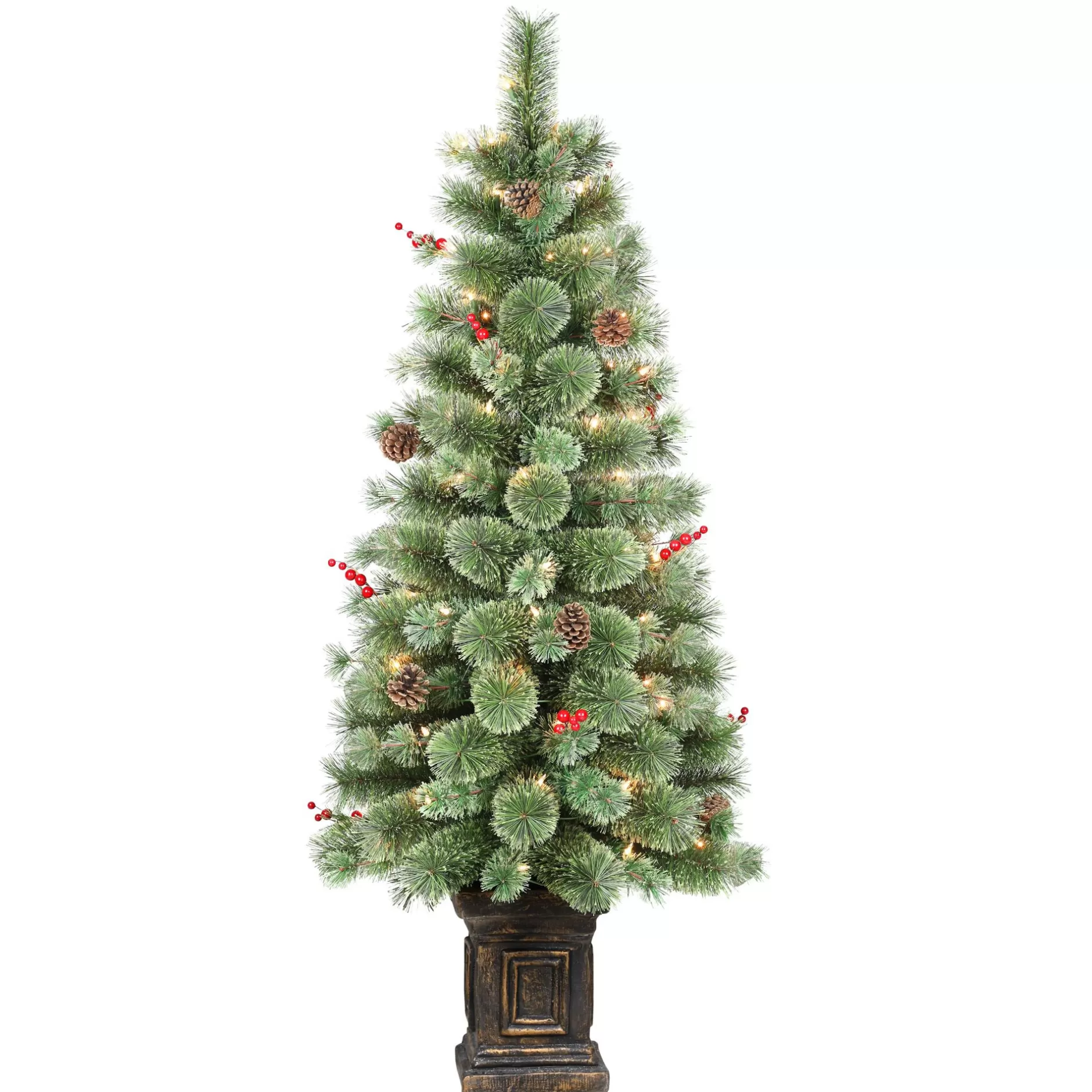 Best 4.5' Pre-Lit Potted Natural Pine Artificial Christmas Tree, Clear Lights Pre-Lit