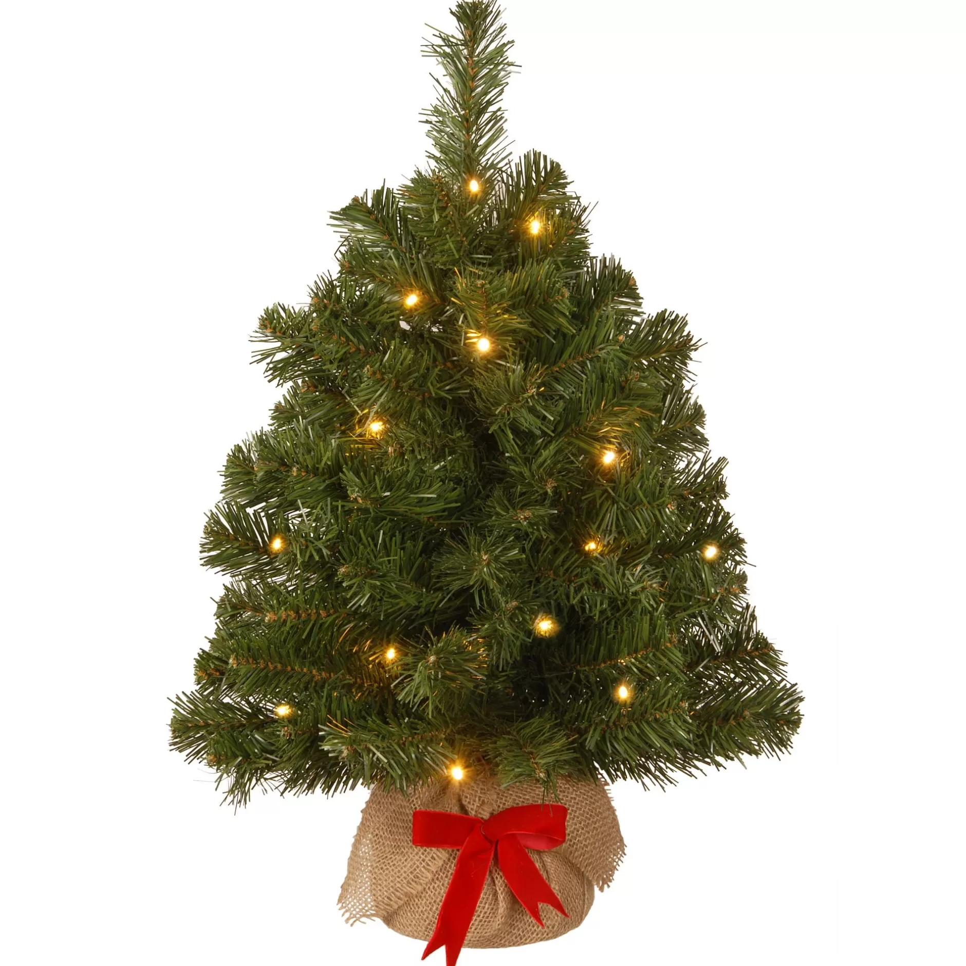 Outlet 2' Pre-Lit Potted Noble Spruce Battery Operated Medium Artificial Christmas Tree – Warm White Lights Pre-Lit