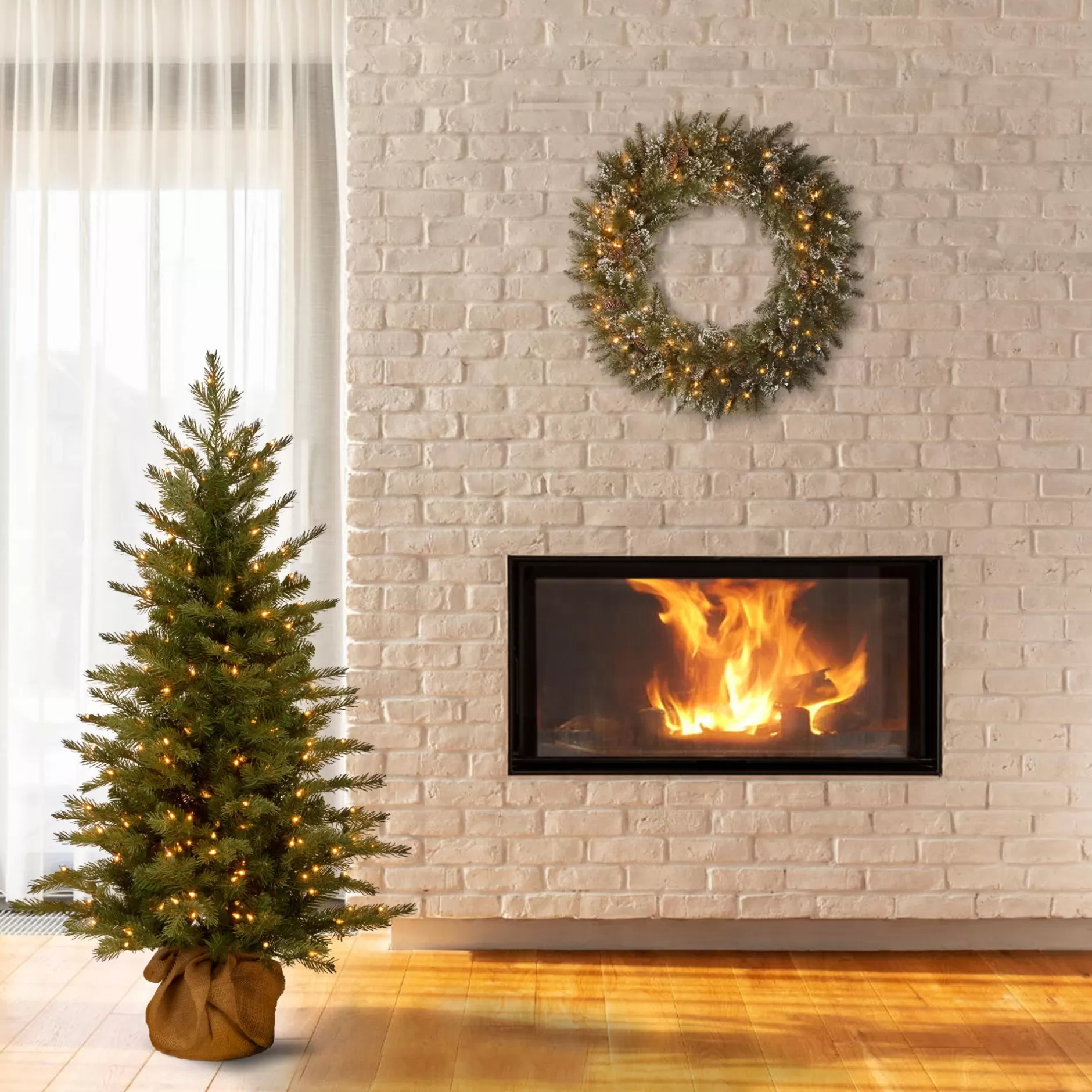 Clearance 4' Pre-Lit Potted Nordic Spruce "Real Feel" Artificial Christmas Tree, Clear Lights Pre-Lit