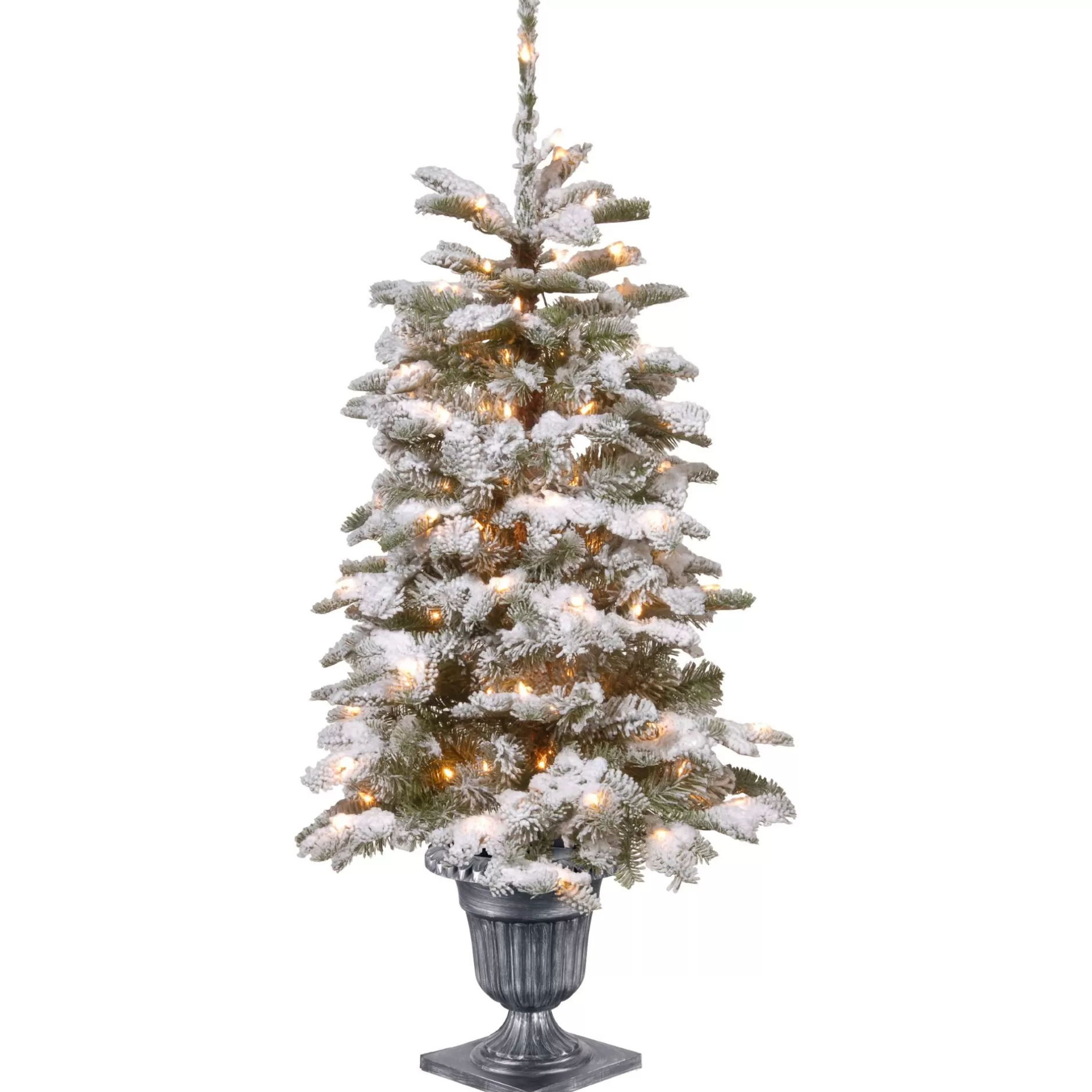 Best 4' Pre-Lit Potted Snowy Camden Entrance Artificial Christmas Tree, Clear Lights Potted