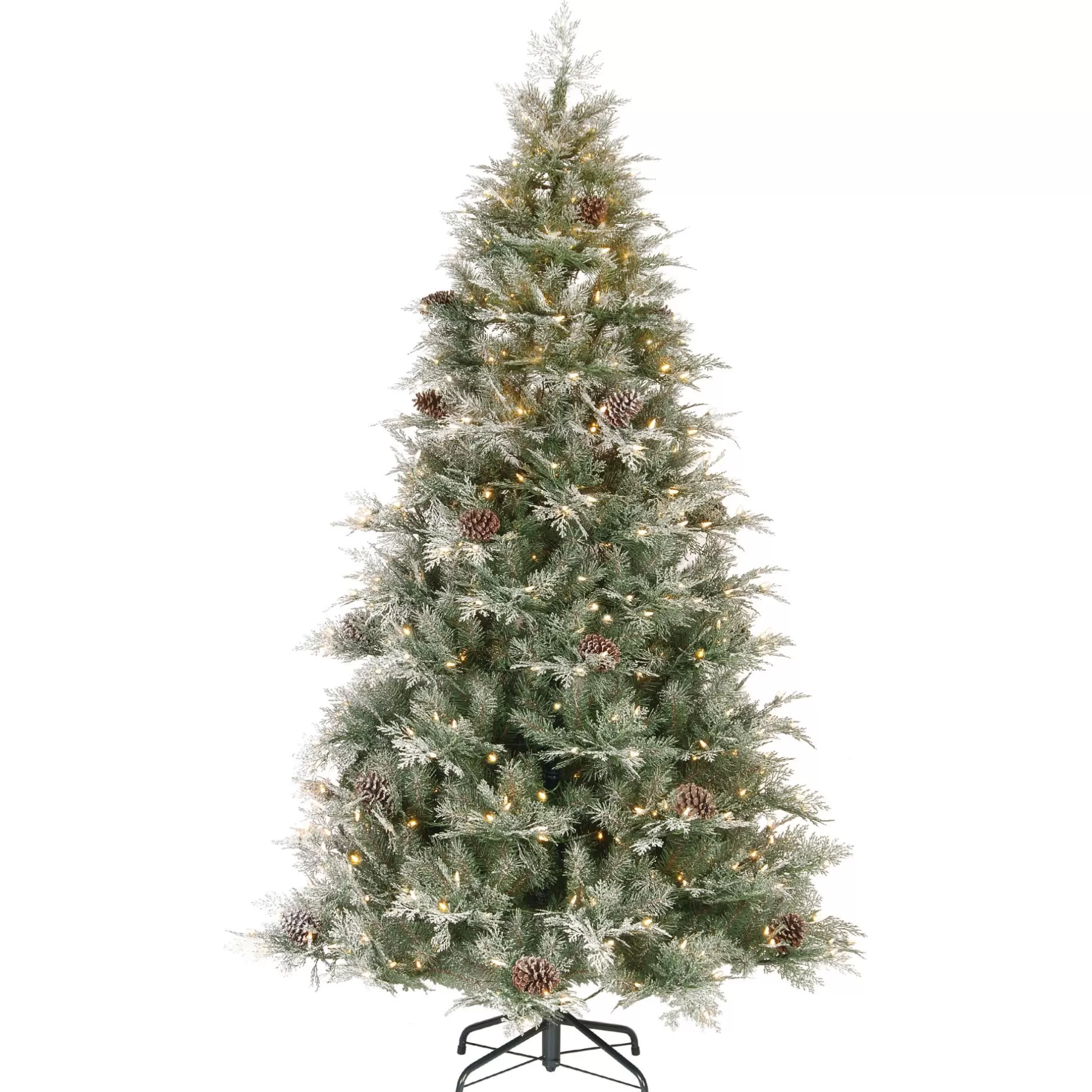 Cheap 7.5' Pre-Lit Powerconnect Frosted Mountain Spruce Artificial Christmas Tree - Clear Lights Flocked