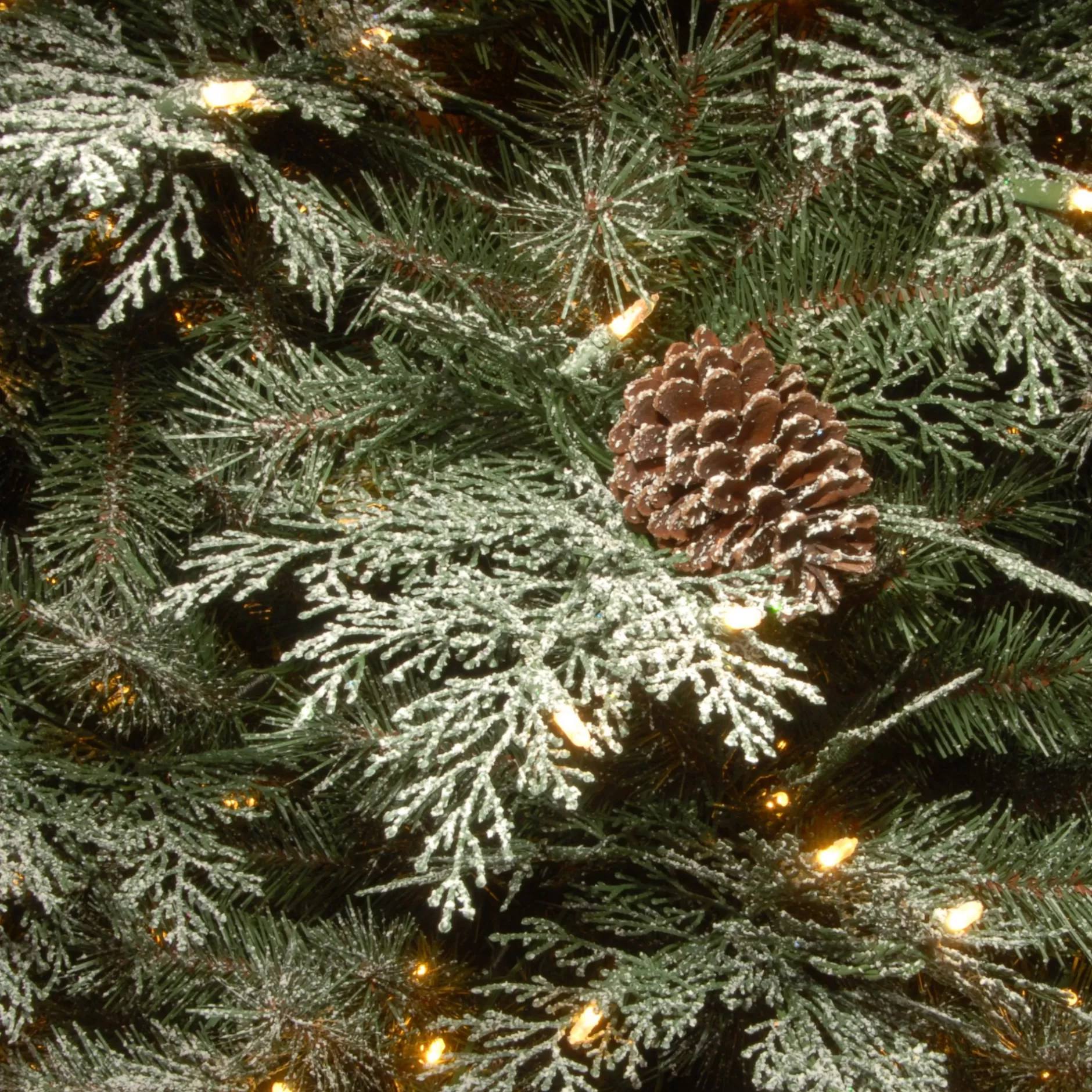 Cheap 7.5' Pre-Lit Powerconnect Frosted Mountain Spruce Artificial Christmas Tree - Clear Lights Flocked