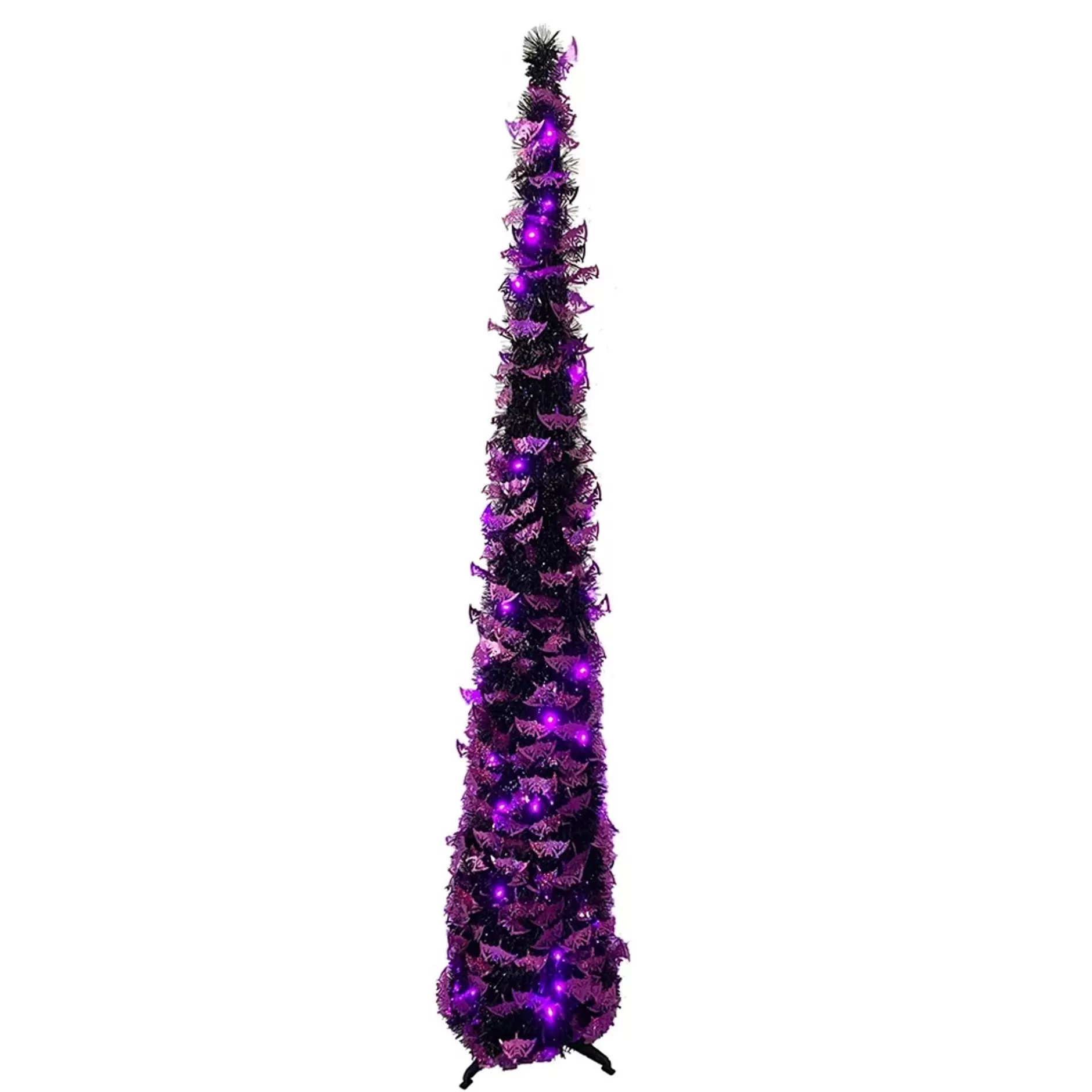 Shop 5.5' Pre-Lit Purple And Black Collapsible Artificial Christmas Tree, Led Lights Colorful