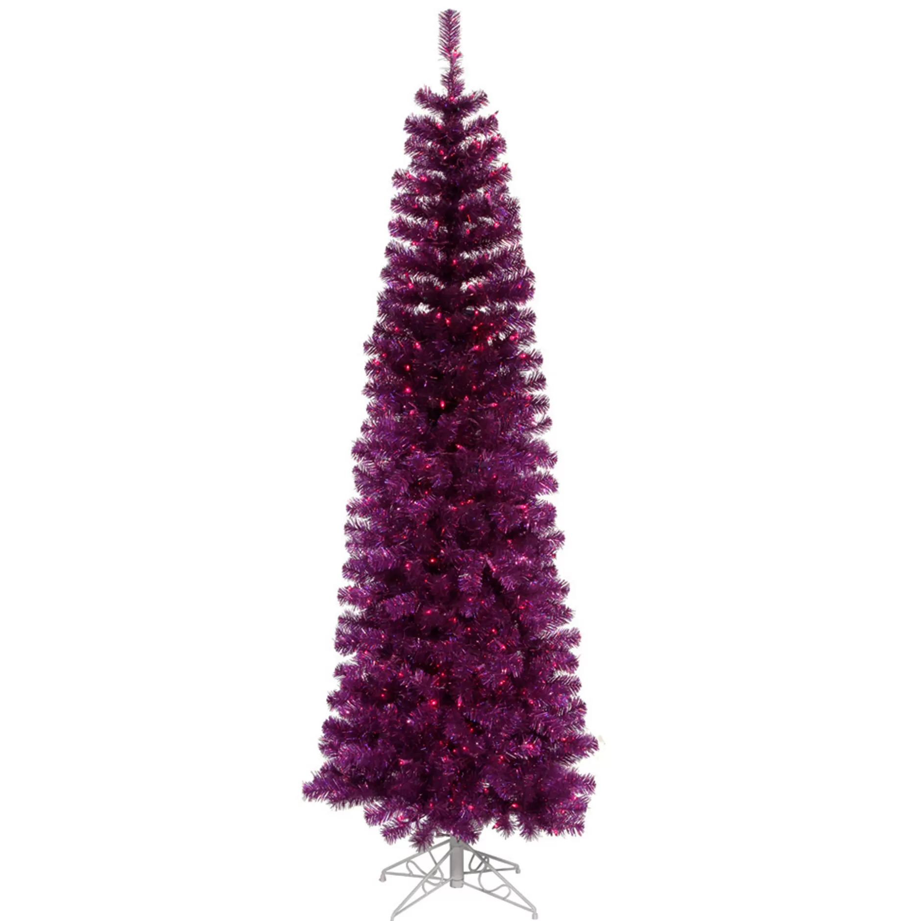 Cheap 9' Pre-Lit Purple Artificial Pencil Tinsel Christmas Tree - Purple Lights Colorful