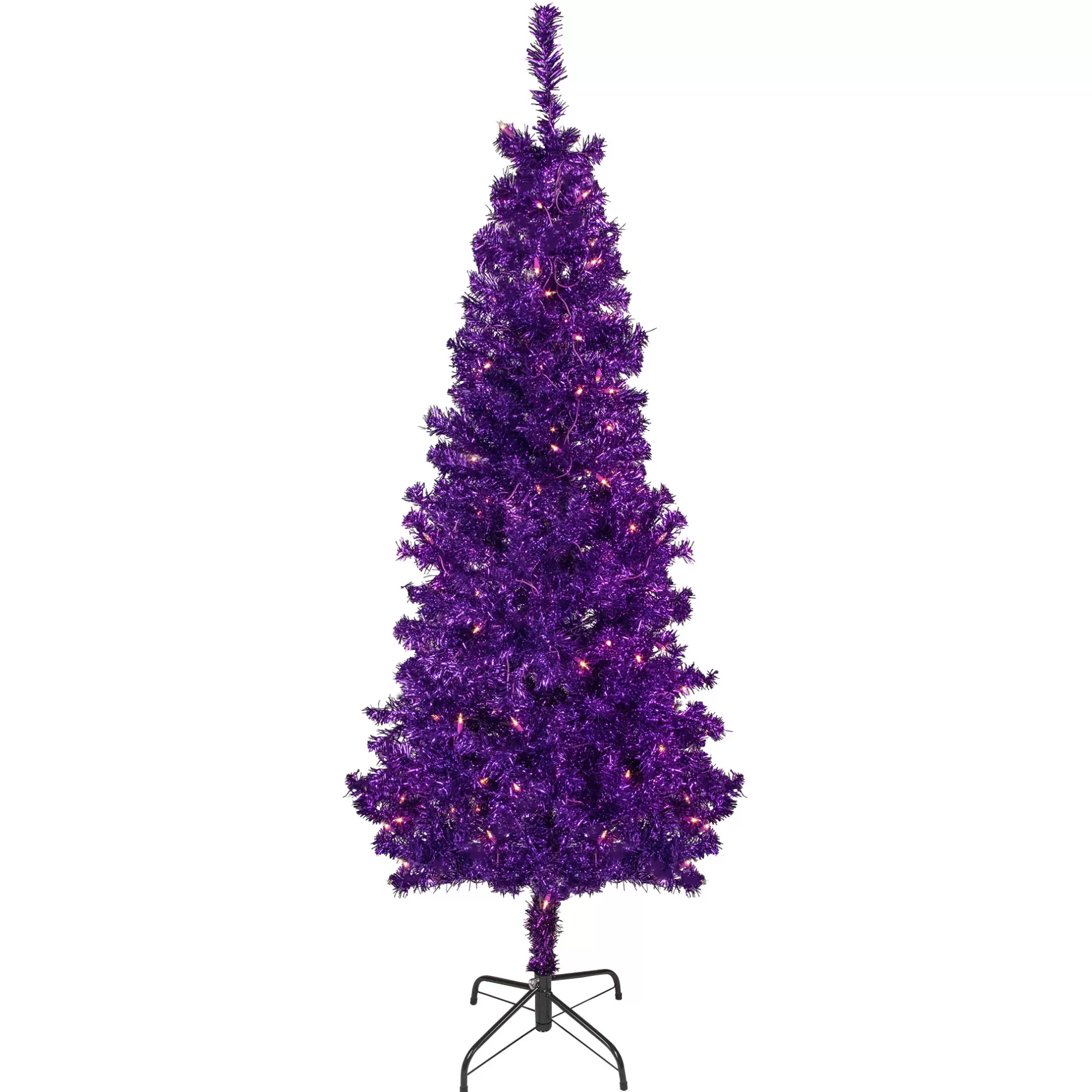 New 6' Pre-Lit Purple Artificial Tinsel Christmas Tree, Clear Lights Colorful