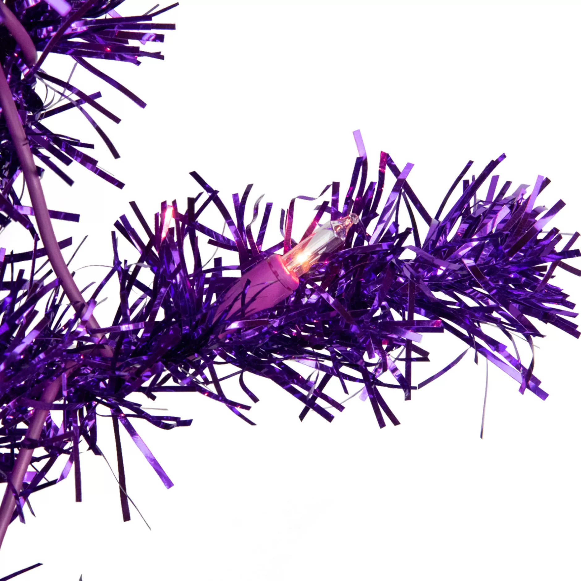 New 6' Pre-Lit Purple Artificial Tinsel Christmas Tree, Clear Lights Colorful