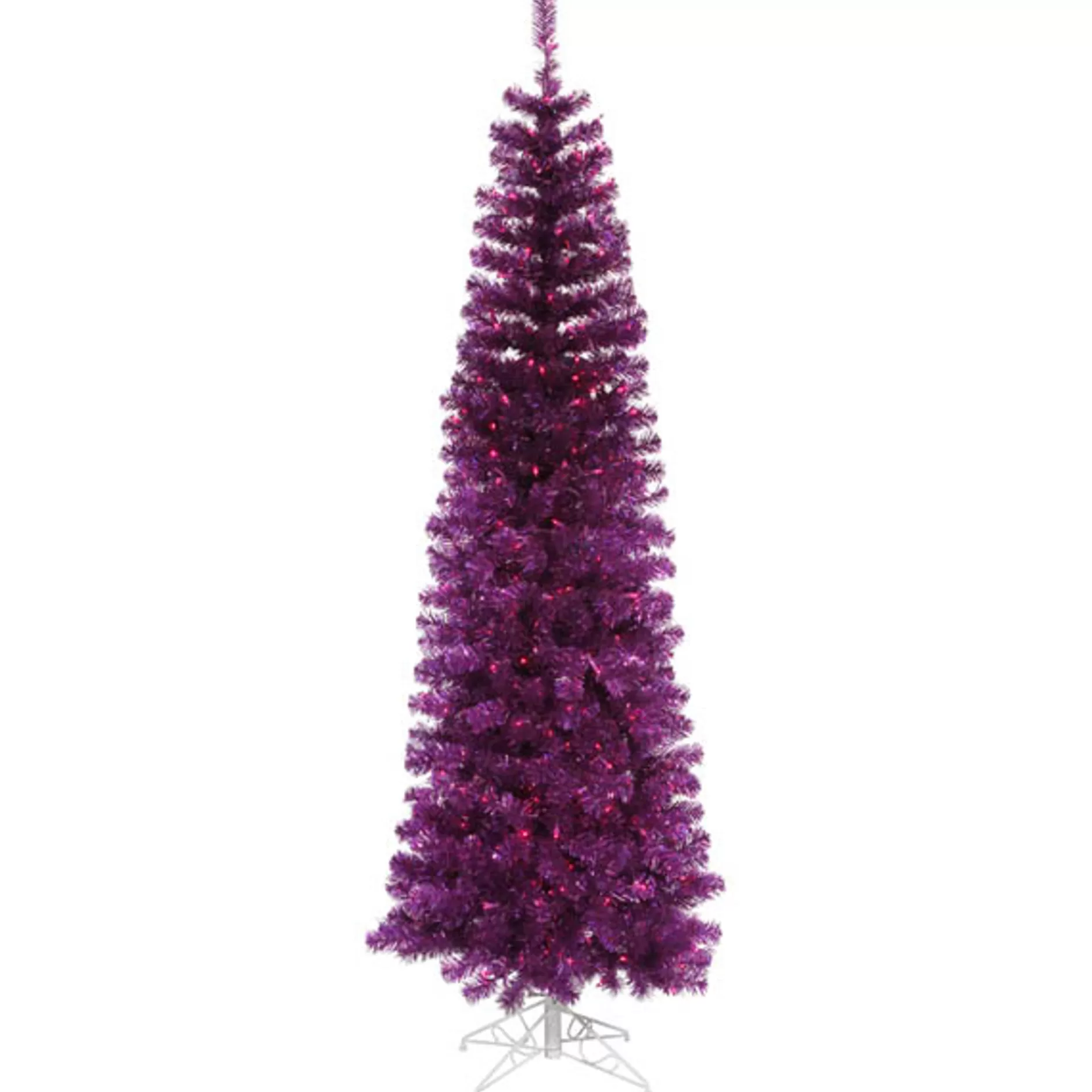 Cheap 12' Pre-Lit Purple Pencil Tinsel Artificial Christmas Tree - Purple Lights Pre-Lit