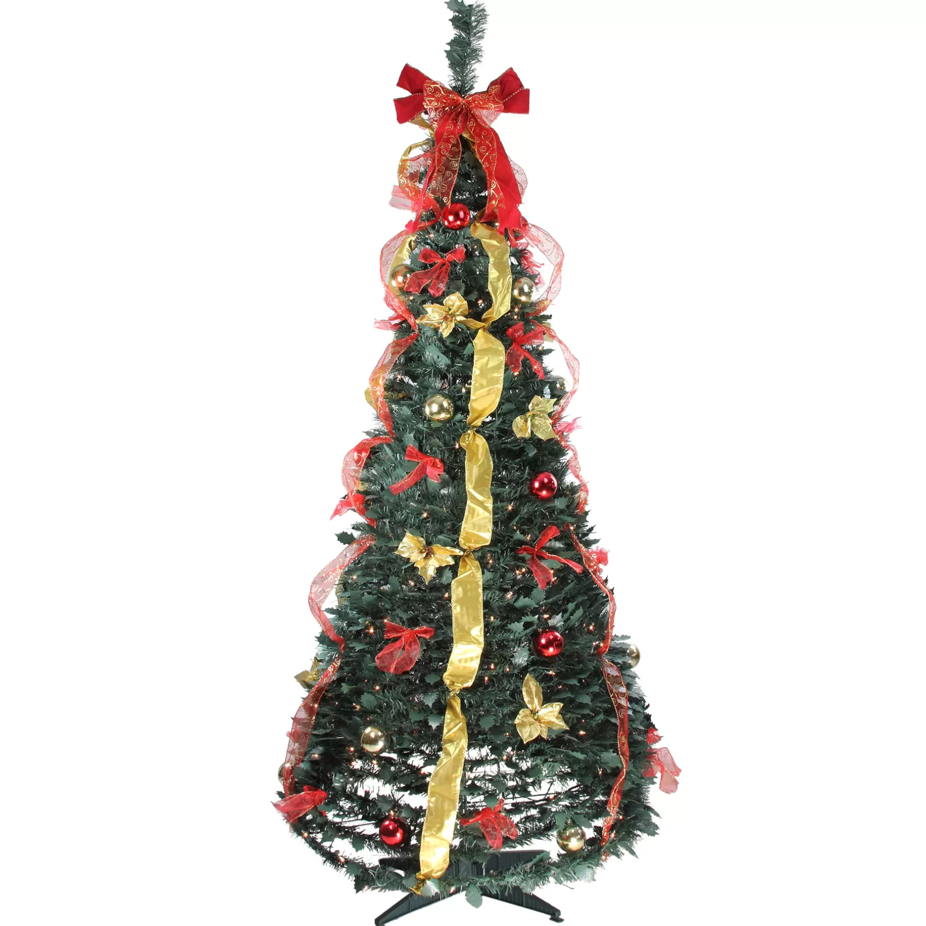 Cheap 6' Pre-Lit Red And Gold Pre-Decorated Pop-Up Artificial Christmas Tree Pop Up