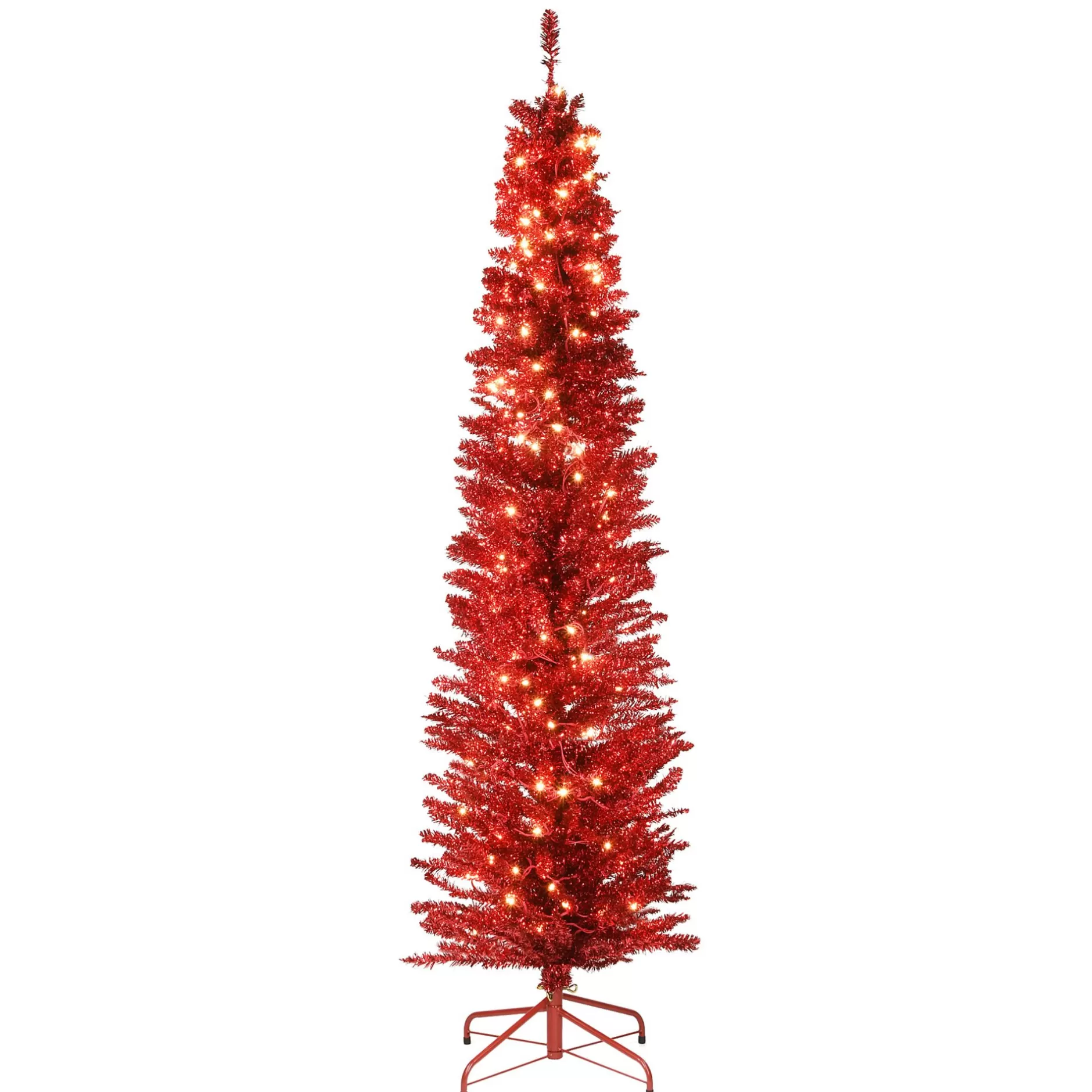 Fashion 6' Pre-Lit Red Pencil Tinsel Artificial Christmas Tree, White Lights Colorful