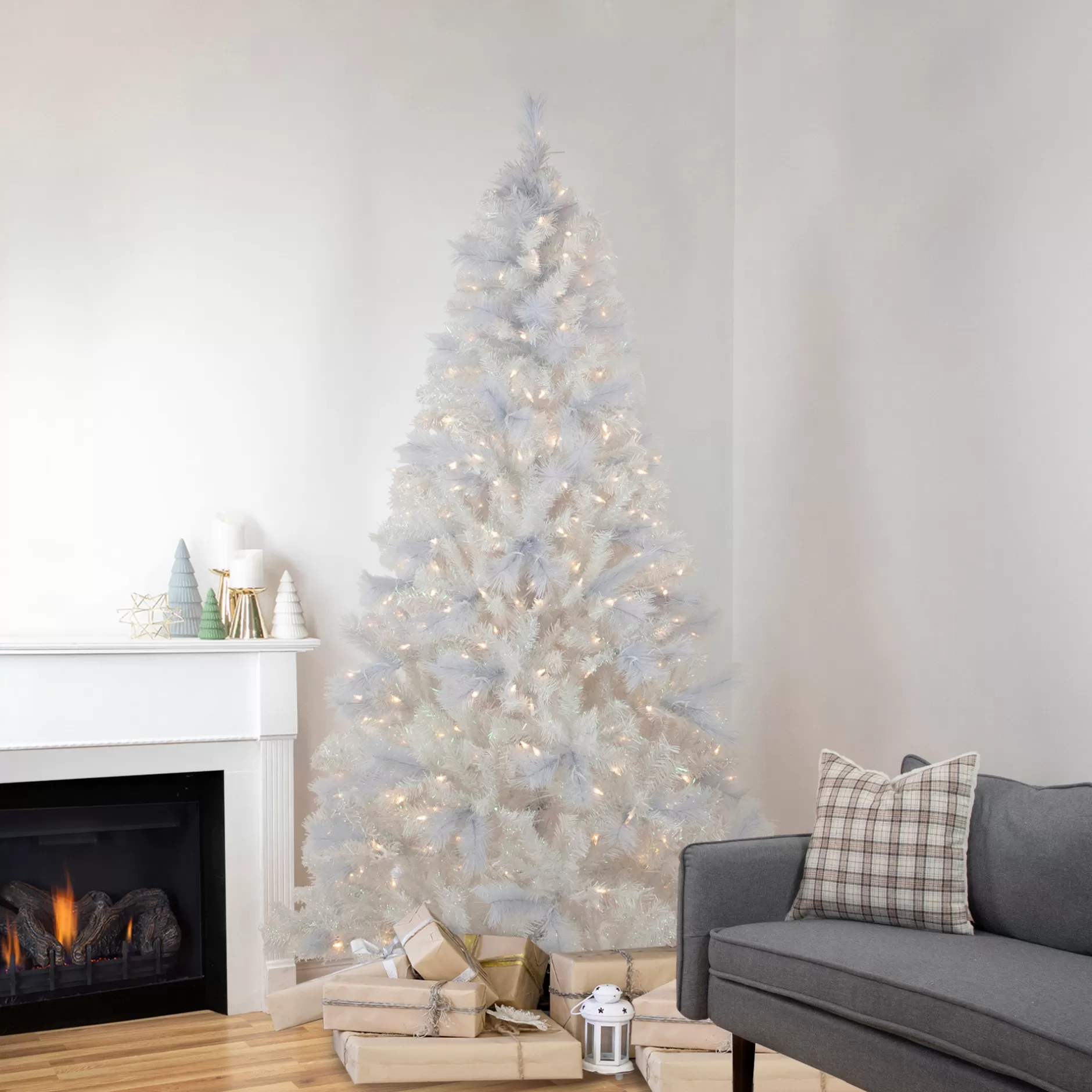 Best 6.5' Pre-Lit Seneca White Spruce Artificial Christmas Tree, Dual Function Led Lights Pre-Lit