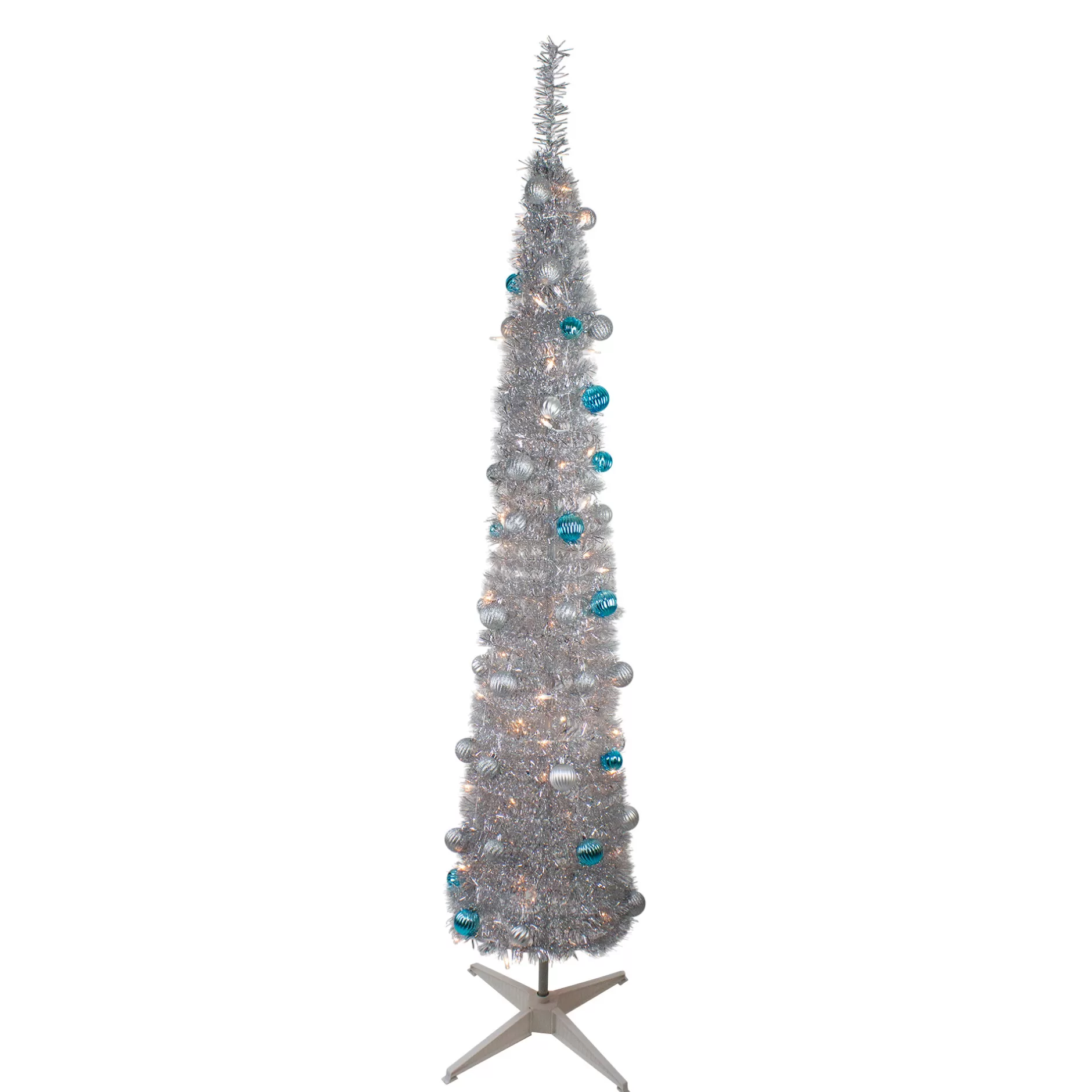 Clearance 6' Pre-Lit Silver And Blue Pre-Decorated Pop-Up Artificial Christmas Tree Pop Up