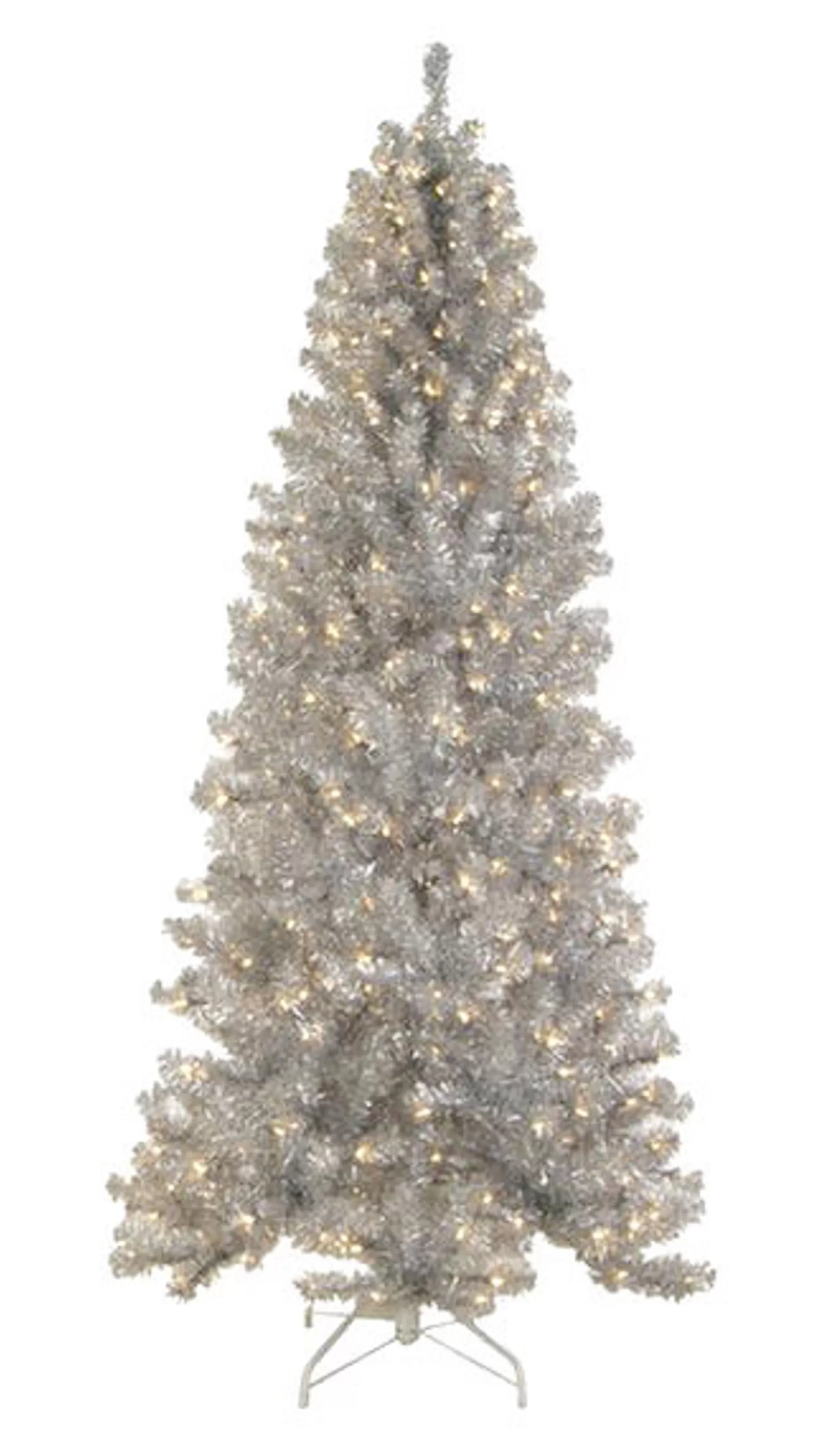 Best 6.5' Pre-Lit Silver Tinsel Noble Pine Slim Artificial Christmas Tree - Clear Lights Pre-Lit