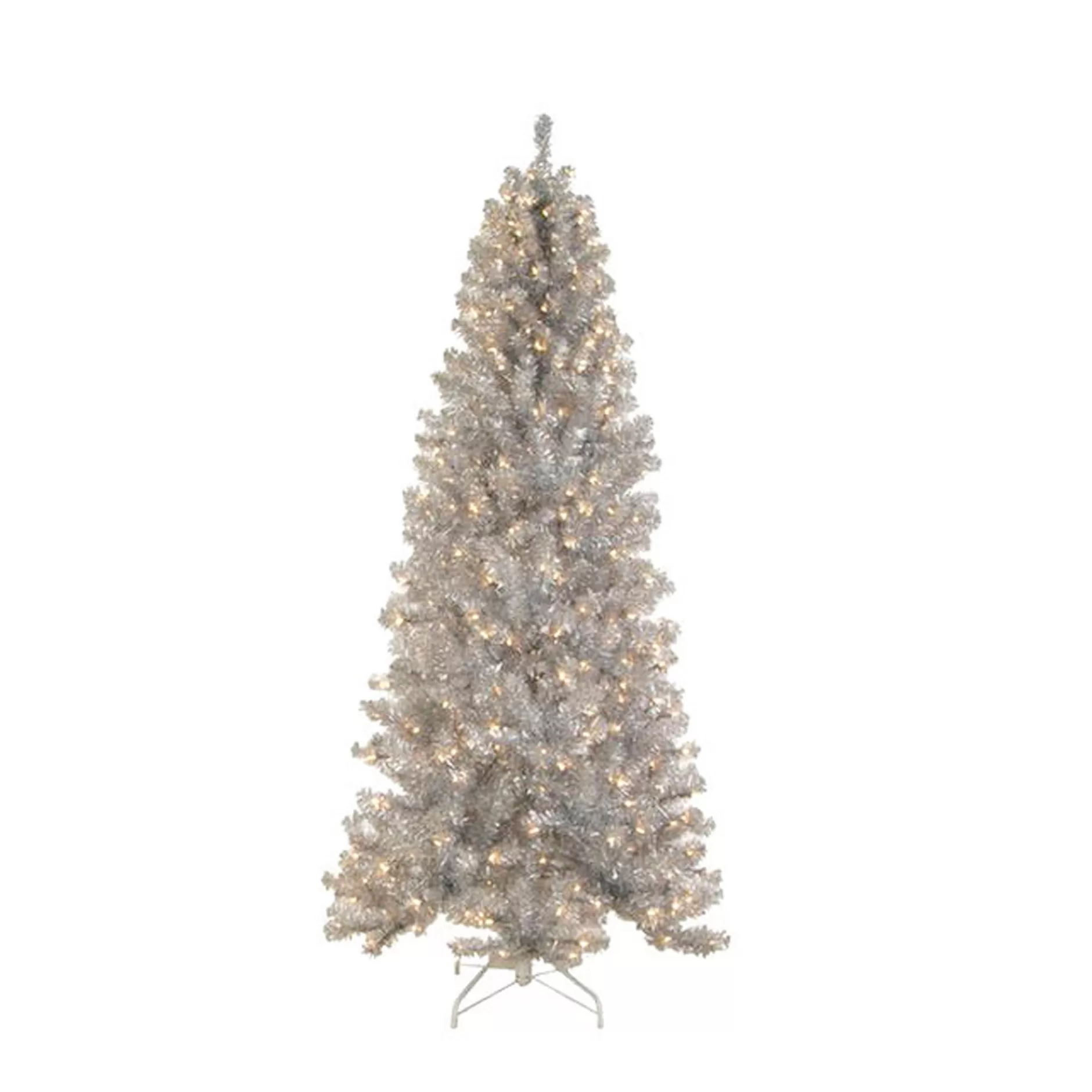 Best 7.5' Pre-Lit Silver Tinsel Noble Pine Slim Artificial Christmas Tree - Clear Lights Pre-Lit