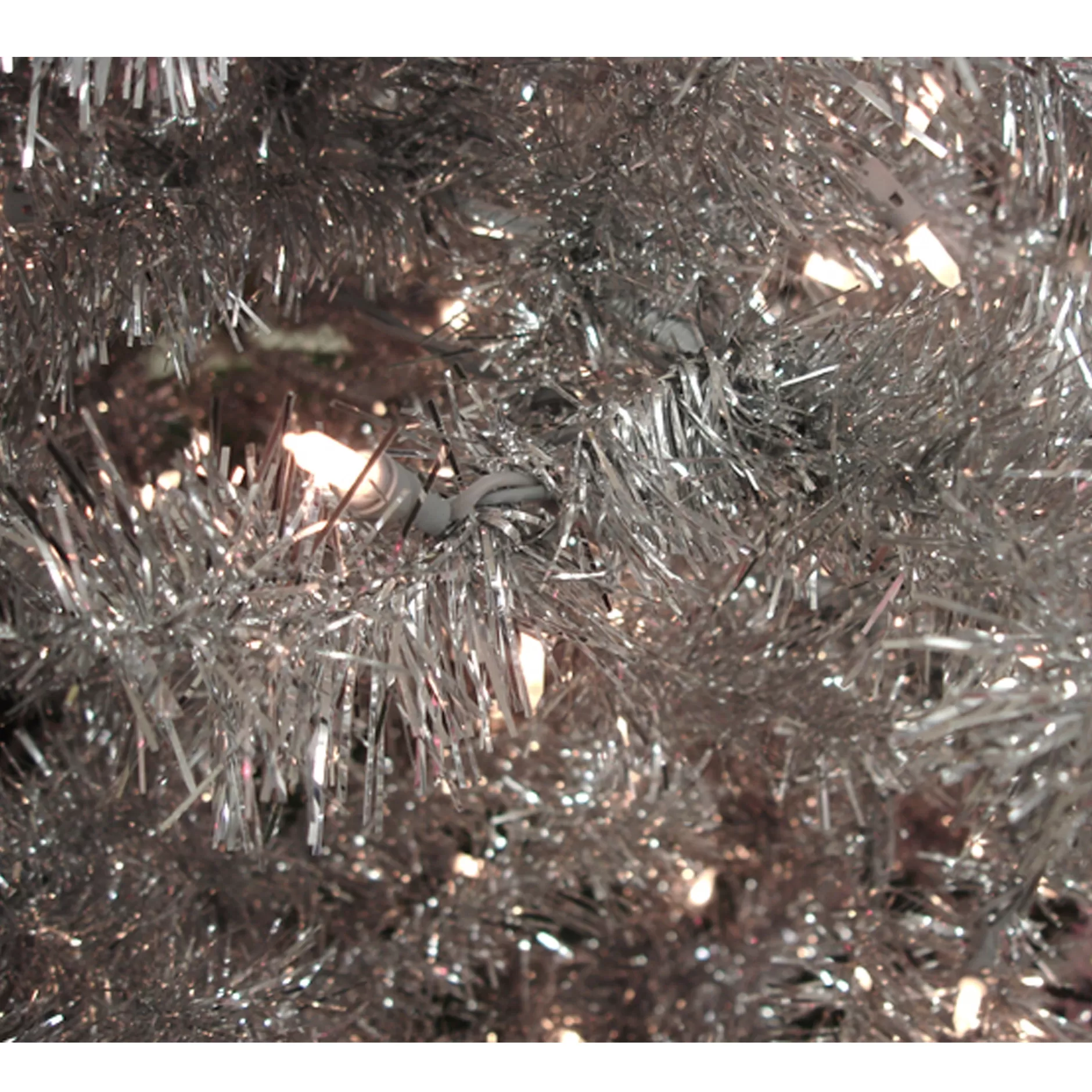 Best 7.5' Pre-Lit Silver Tinsel Noble Pine Slim Artificial Christmas Tree - Clear Lights Pre-Lit