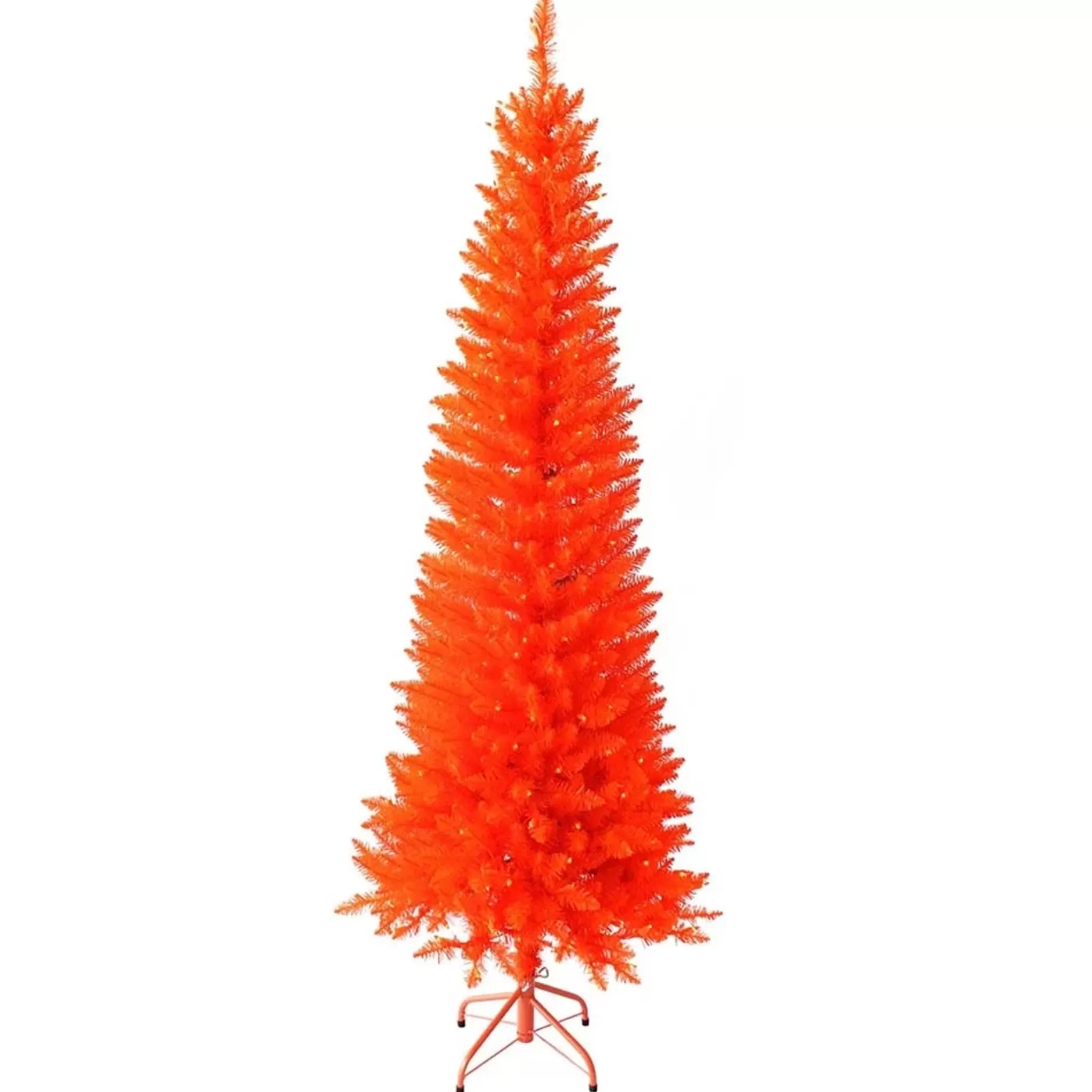 Best 6' Pre-Lit Slim Artificial Christmas Tree, Orange Lights Colorful