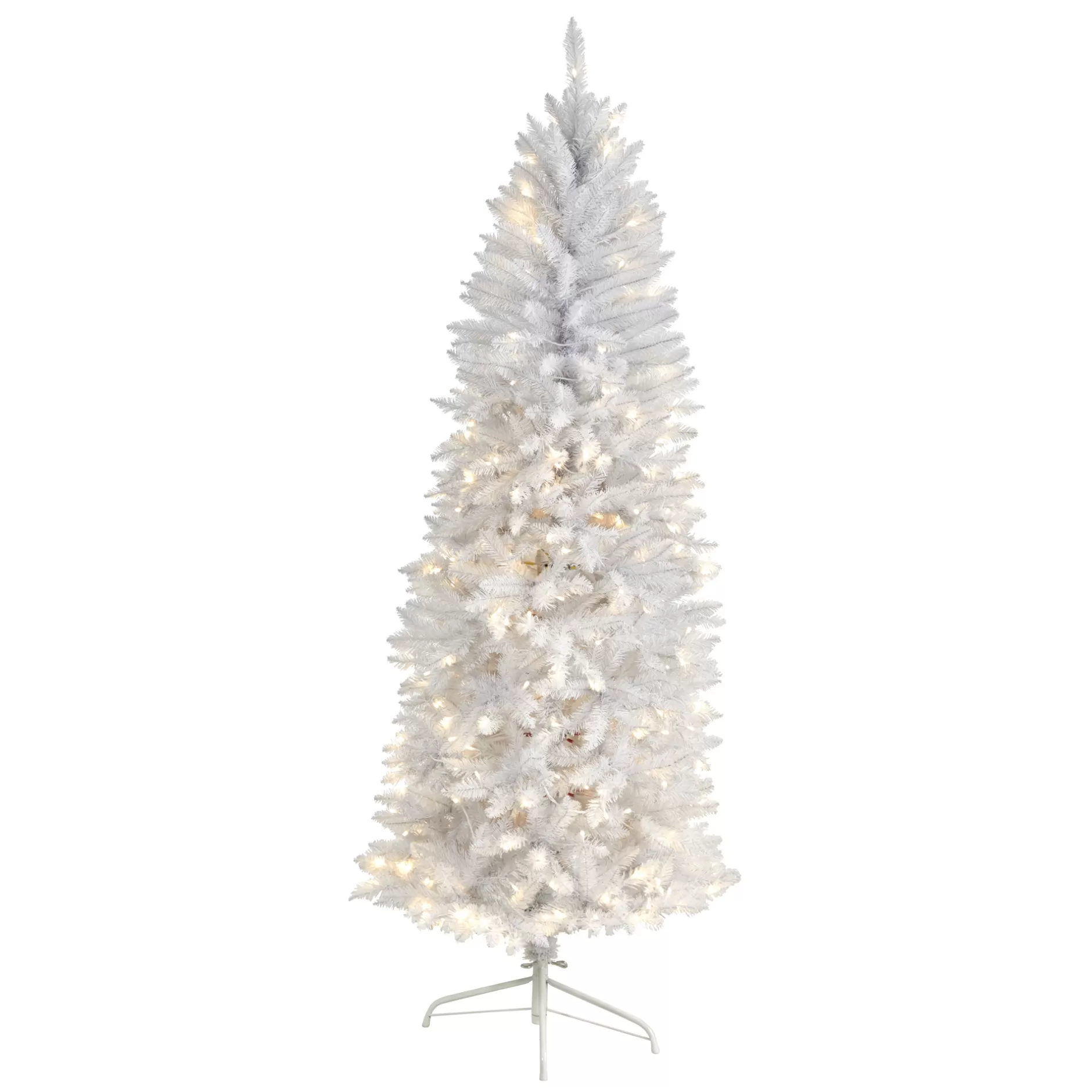 Fashion 6' Pre-Lit Slim Artificial White Christmas Tree, Clear Led Lights Pre-Lit