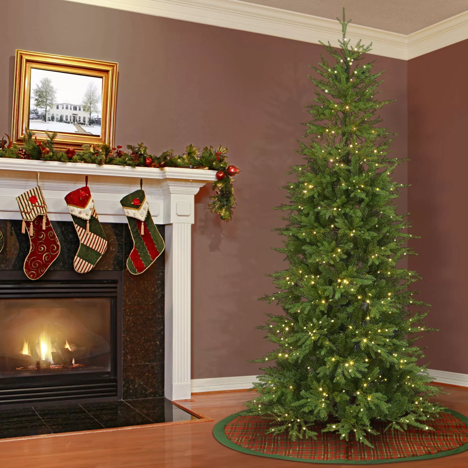 Fashion 7.5' Pre-Lit Slim Bedminster Spruce Artificial Christmas Tree – Multicolor Led Lights Pre-Lit