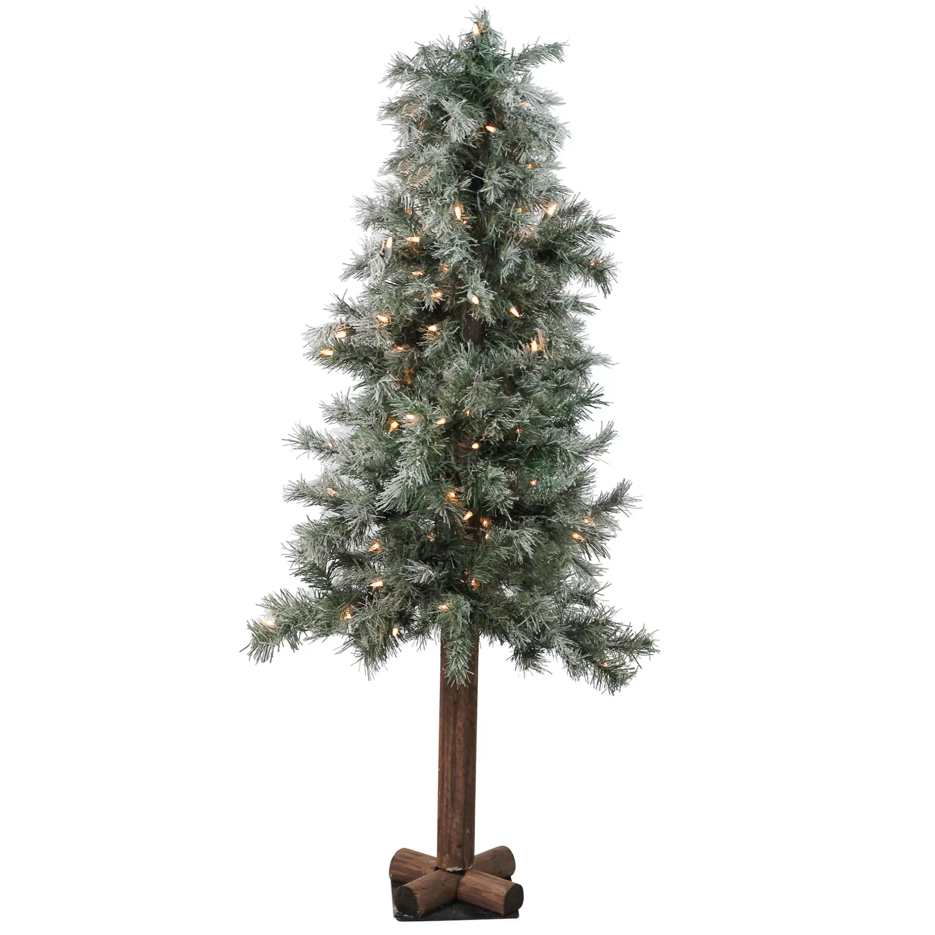 New 4' Pre-Lit Slim Frosted And Glittered Woodland Alpine Christmas Tree - Clear Lights Flocked