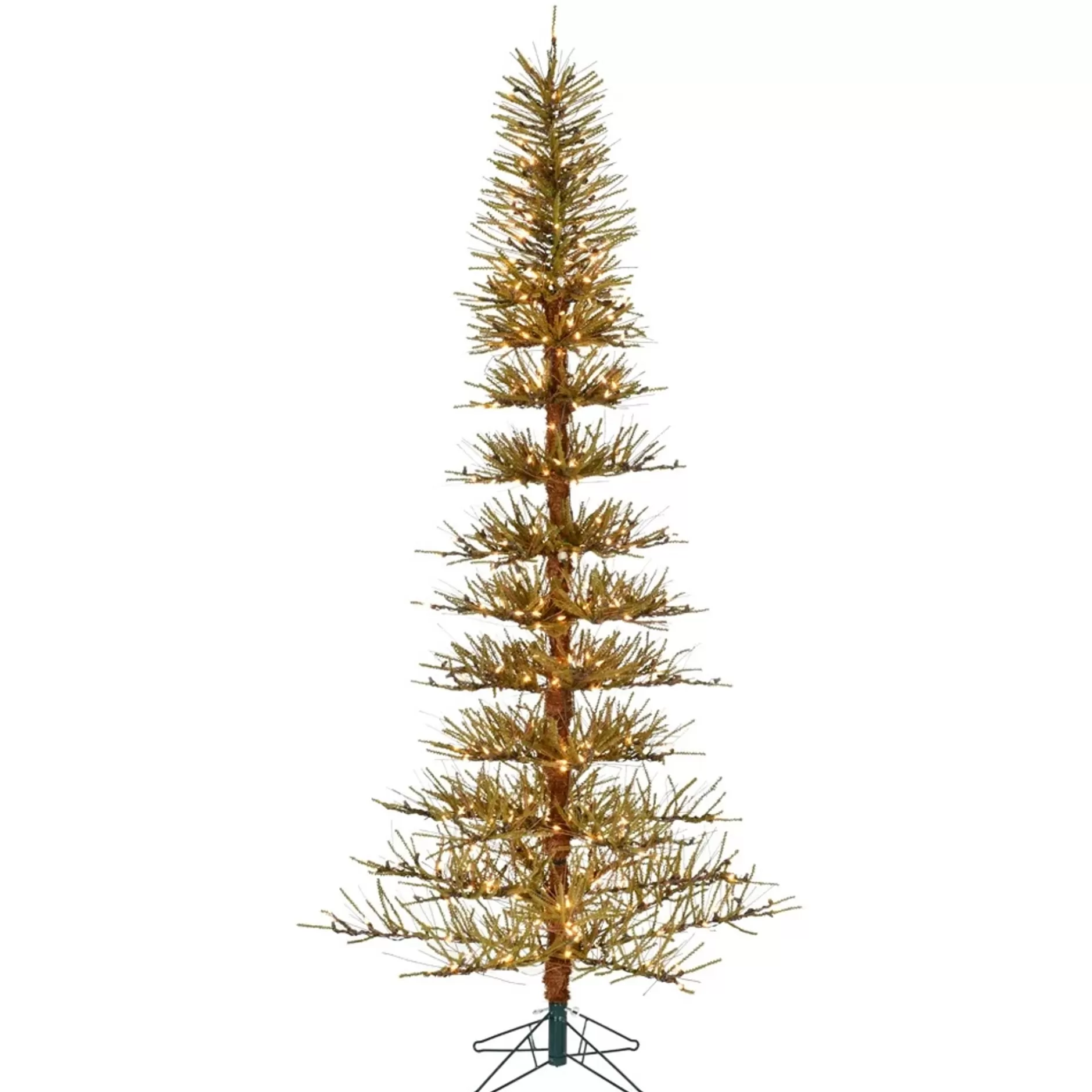 Store 7.5' Pre-Lit Slim German Layered Pine Artificial Christmas Tree, Warm White Led Lights Colorful