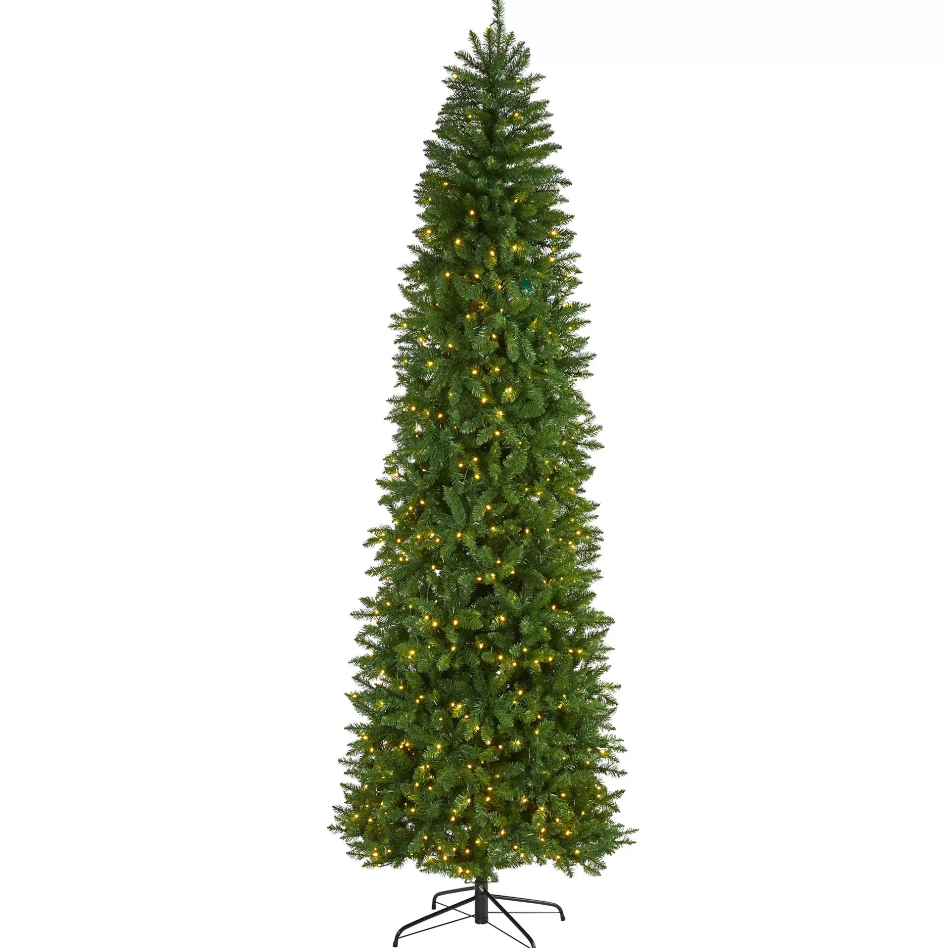 Store 9' Pre-Lit Slim Green Mountain Pine Artificial Christmas Tree, Warm Clear Led Lights Pre-Lit