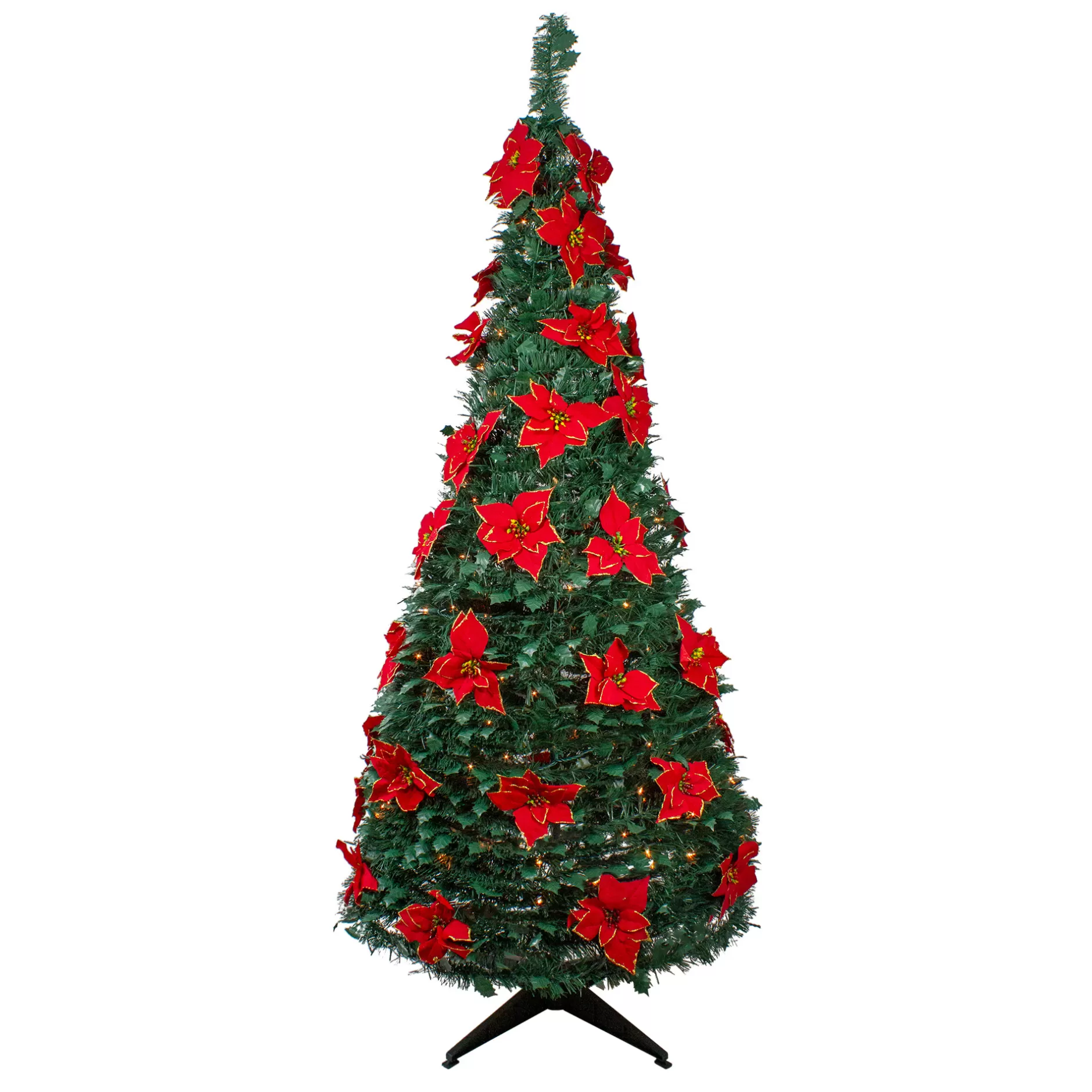 Fashion 6' Pre-Lit Slim Pre-Decorated Poinsettia Pop-Up Artificial Christmas Tree Pop Up