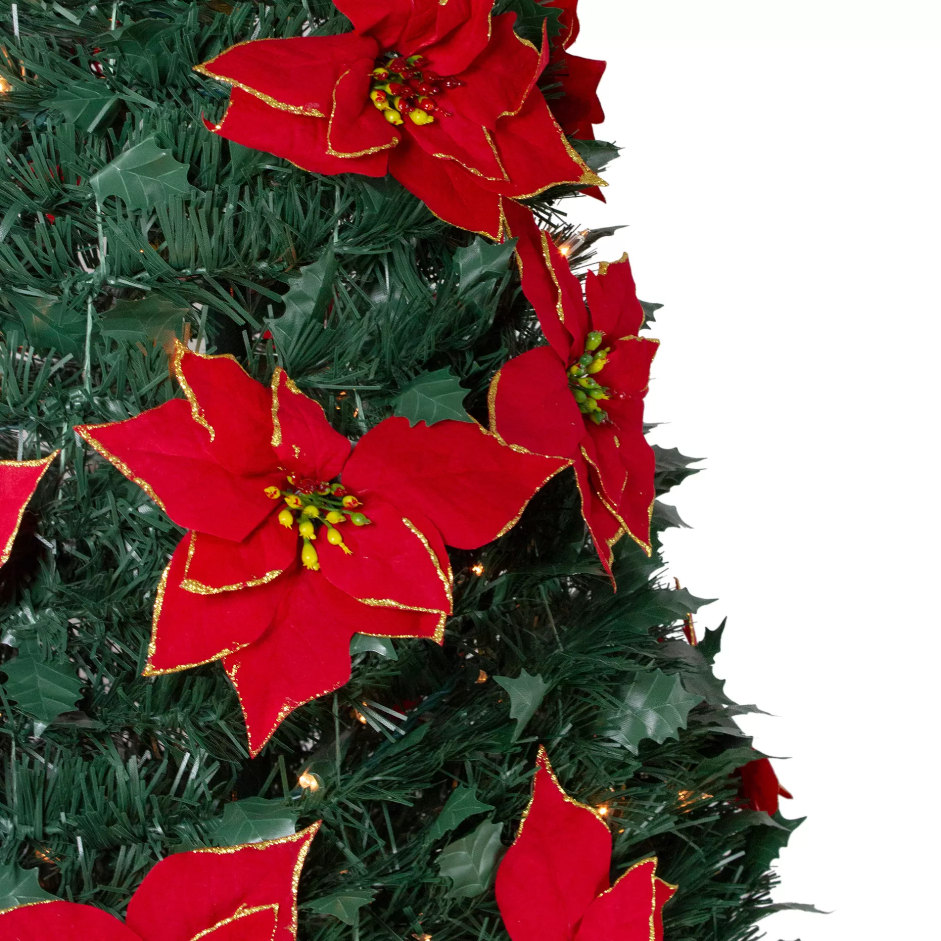 Fashion 6' Pre-Lit Slim Pre-Decorated Poinsettia Pop-Up Artificial Christmas Tree Pop Up
