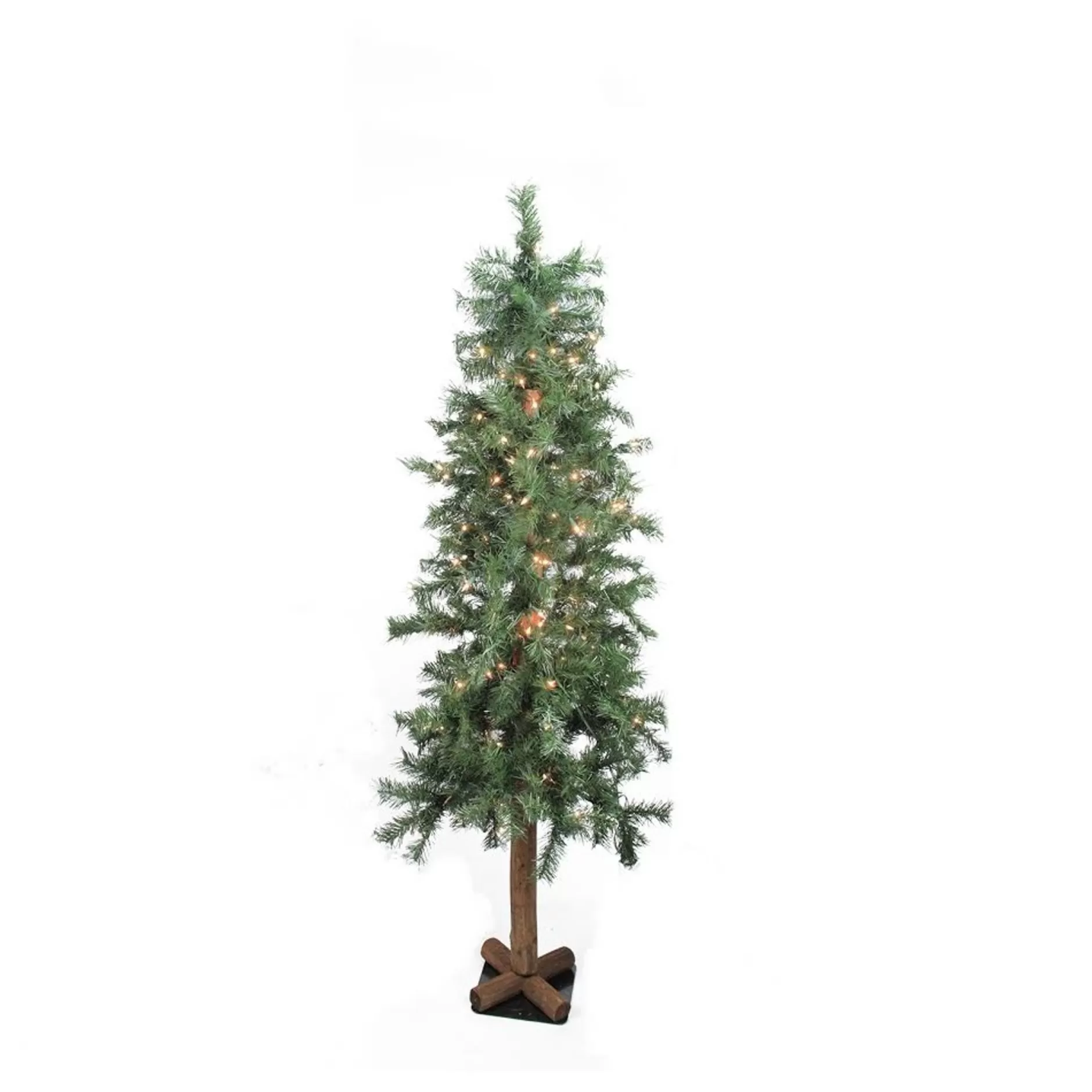 New 9' Pre-Lit Slim Traditional Woodland Alpine Artificial Christmas Tree - Clear Lights Alpine