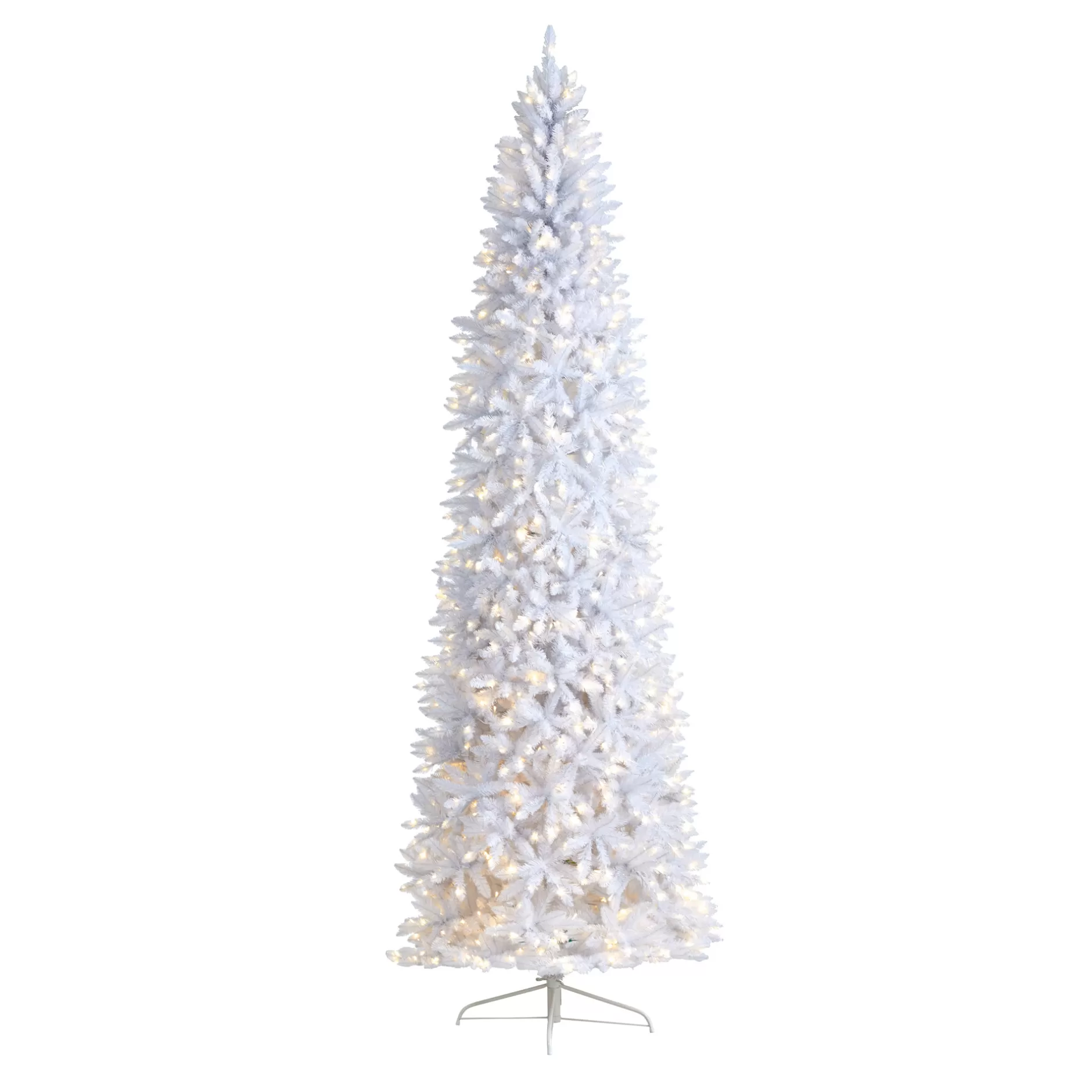 Store 10' Pre-Lit Slim White Artificial Christmas Tree, Clear Led Lights Colorful