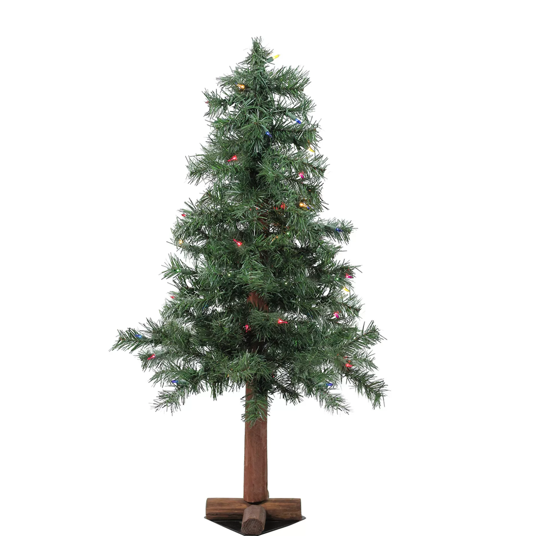 Best 3' Pre-Lit Slim Woodland Alpine Artificial Christmas Tree - Multicolor Lights Pre-Lit