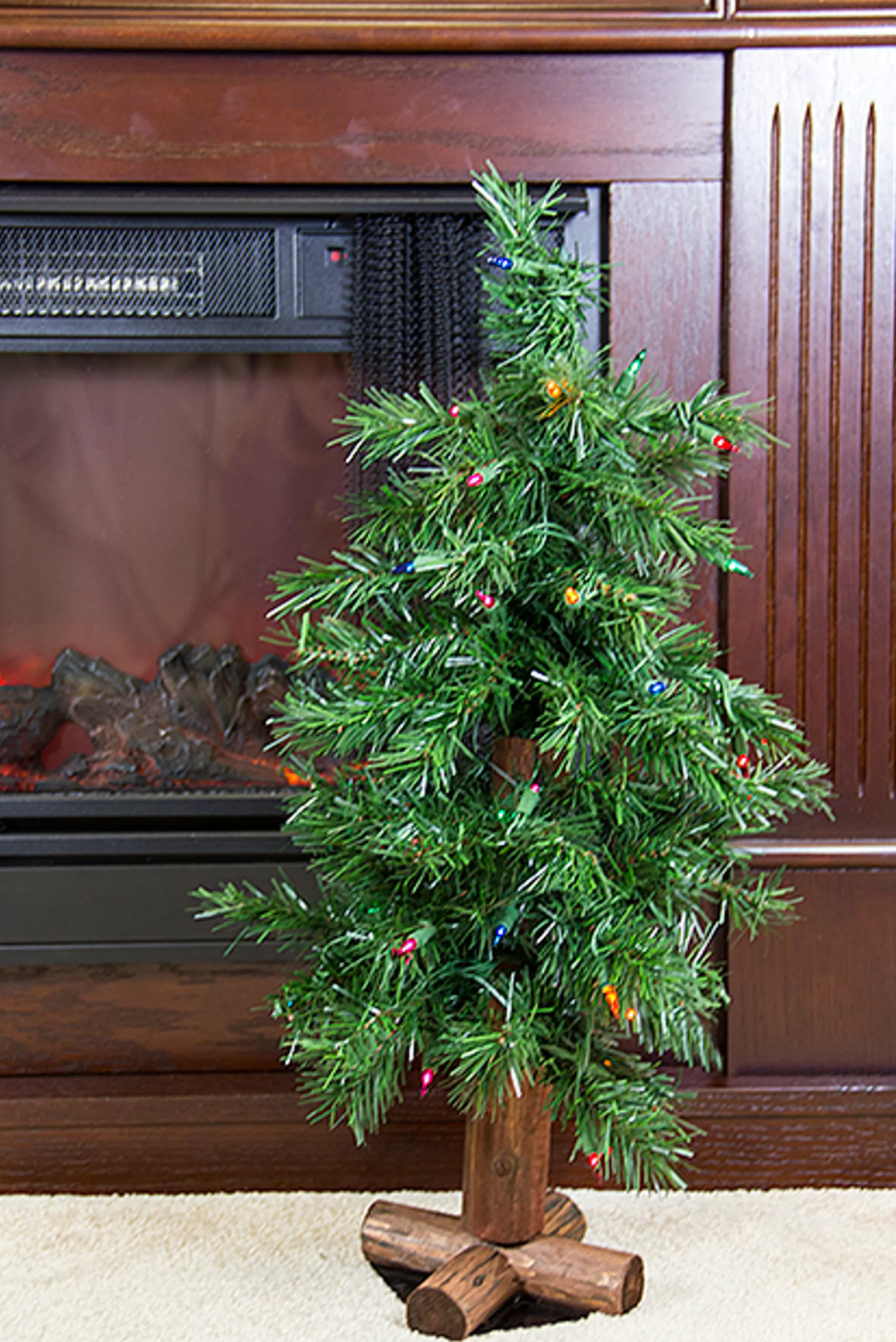 Best 2' Pre-Lit Slim Woodland Alpine Artificial Christmas Tree - Multicolor Lights Pre-Lit
