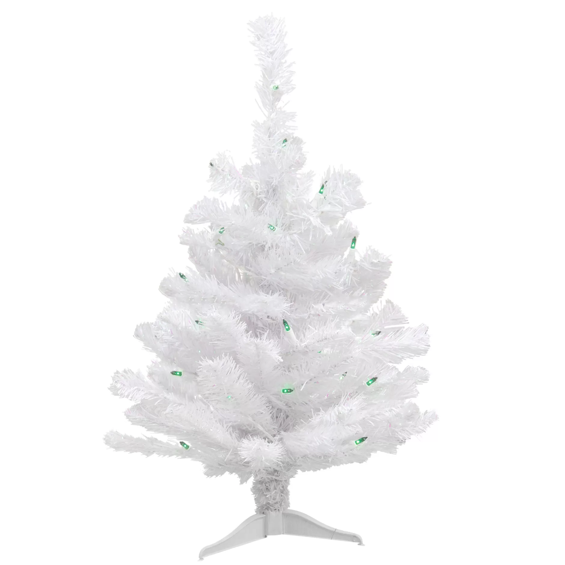 Flash Sale 2' Pre-Lit Small White Pine Artificial Christmas Tree, Green Lights Colorful