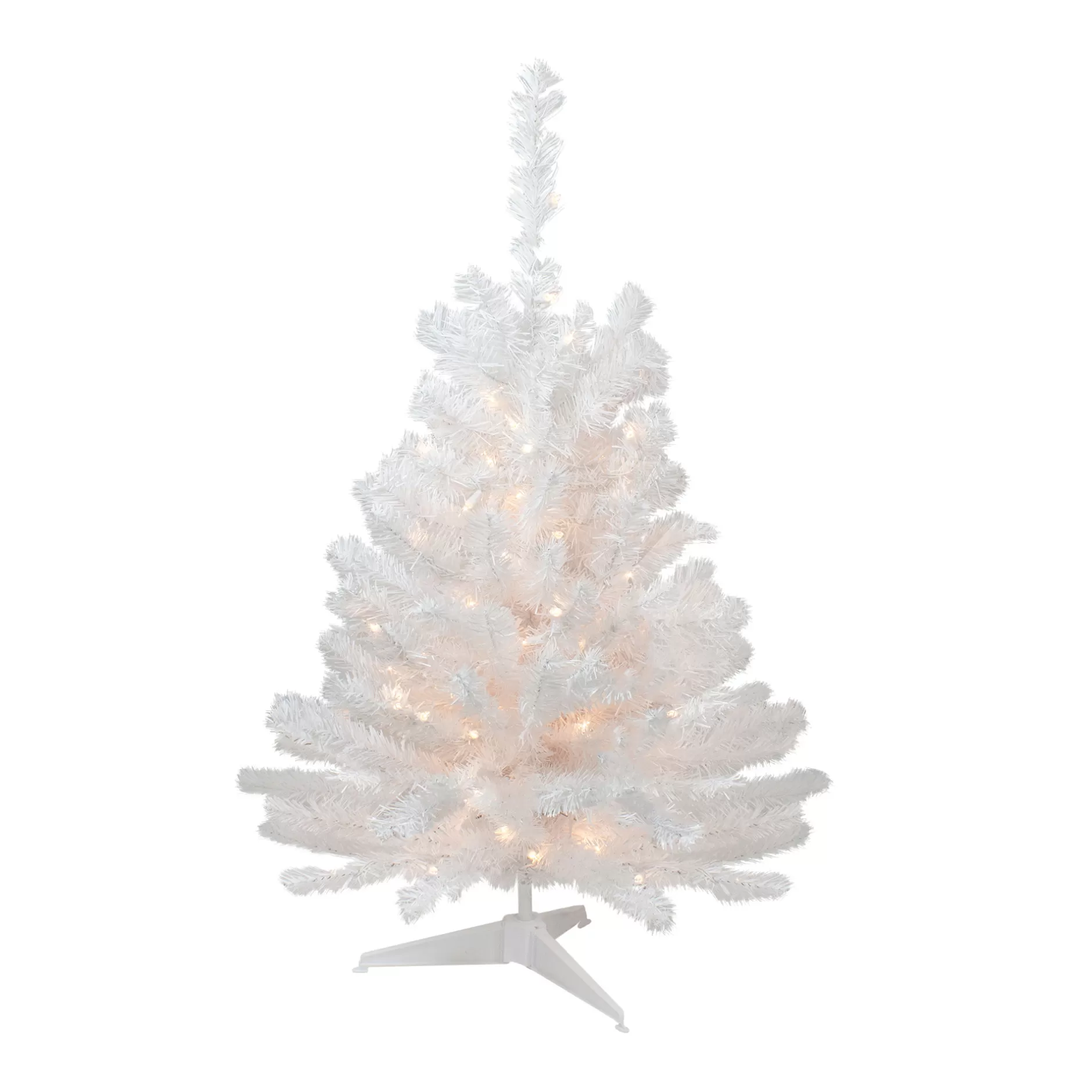 Cheap 3' Pre-Lit Snow White Artificial Christmas Tree, Clear Lights Colorful