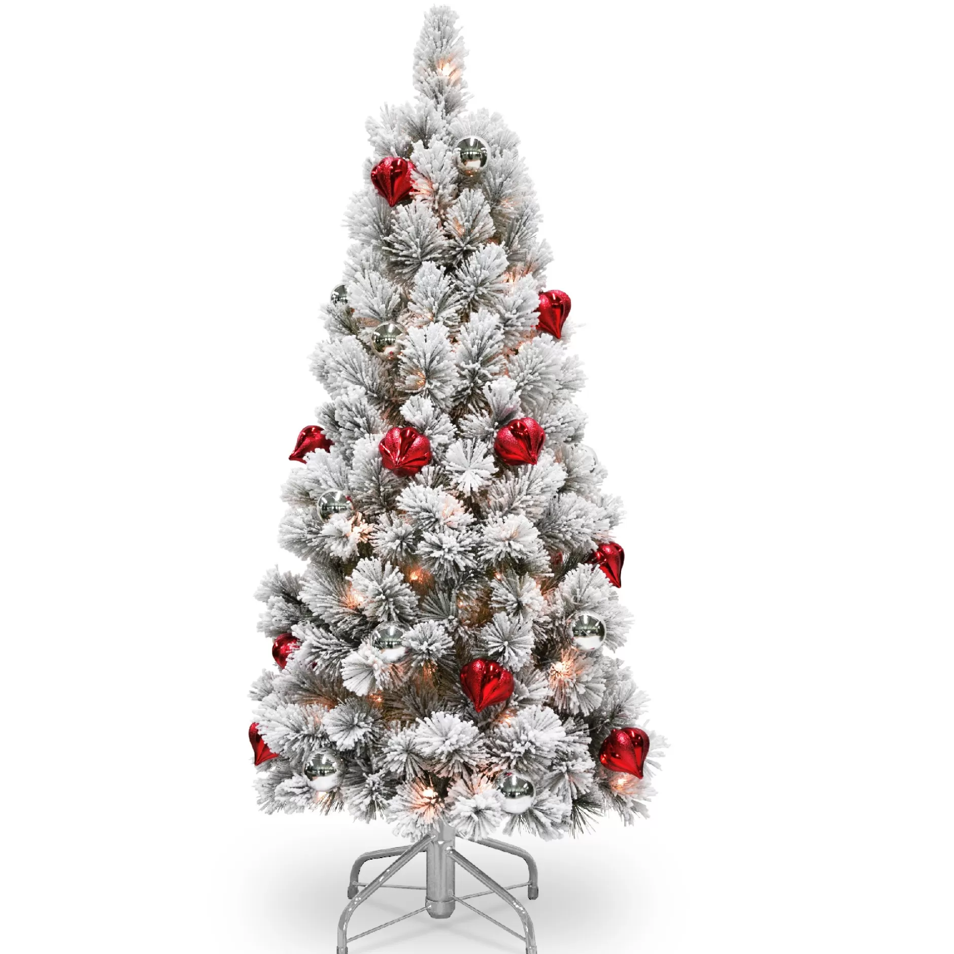 Outlet 4.5' Pre-Lit Snowy Bristle Pine Artificial Christmas Tree, White Lights Flocked