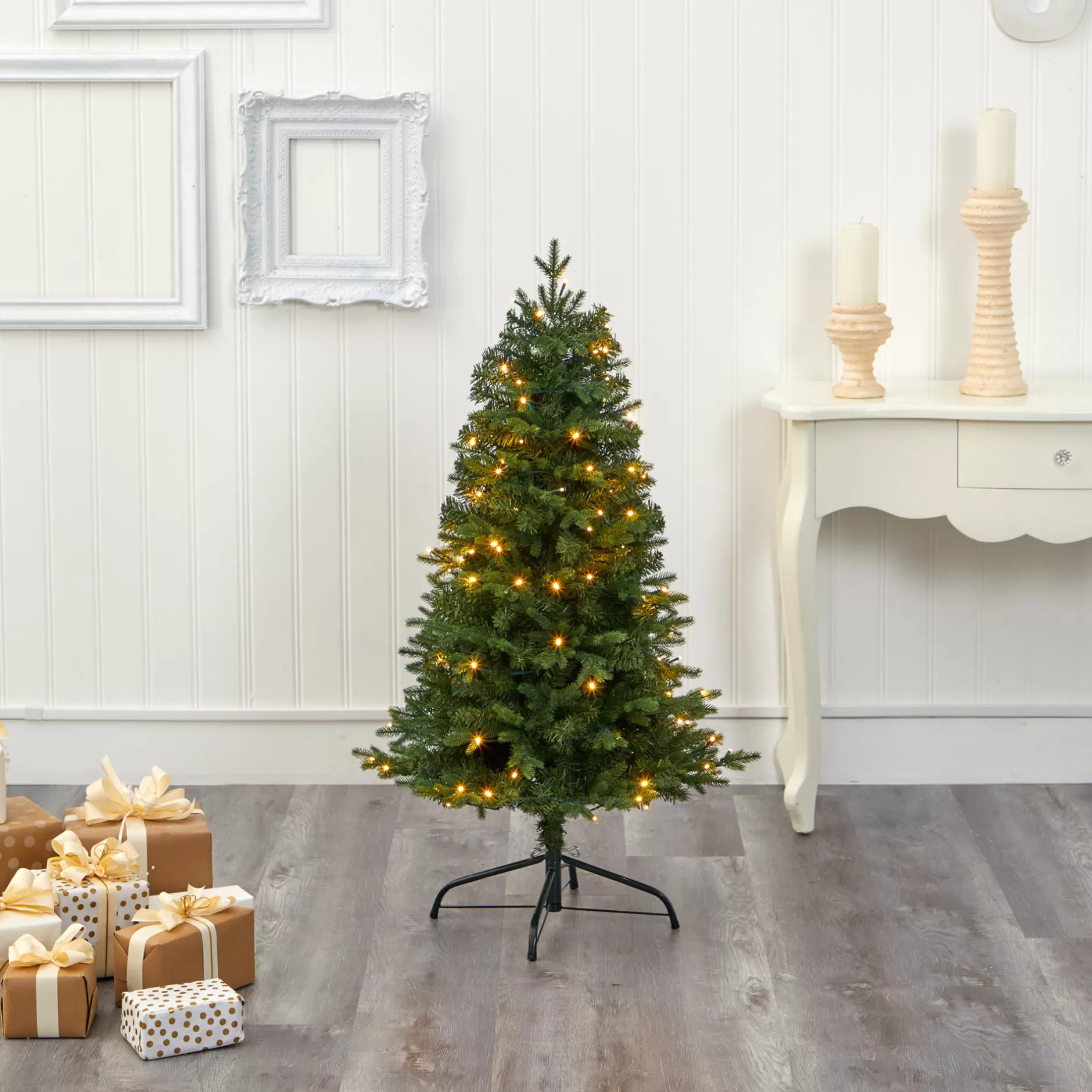 Flash Sale 4' Pre-Lit Vermont Fir Artificial Christmas Tree, Warm Clear Led Lights Pre-Lit