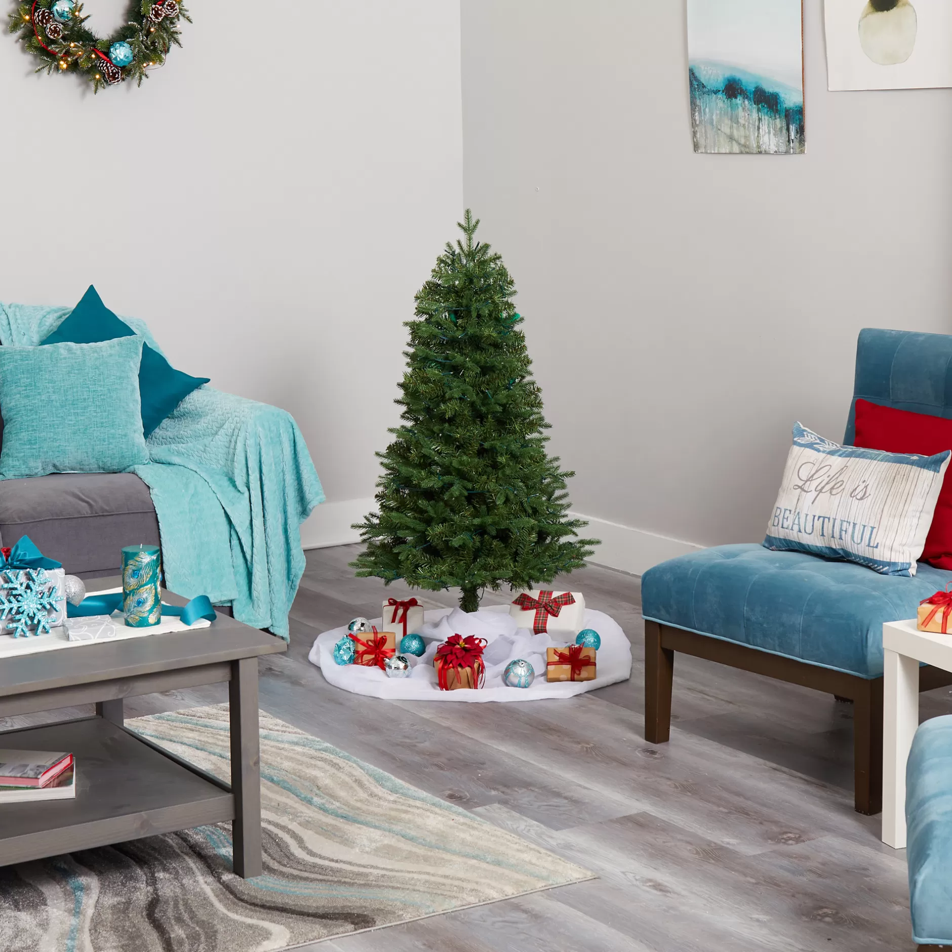 Flash Sale 4' Pre-Lit Vermont Fir Artificial Christmas Tree, Warm Clear Led Lights Pre-Lit