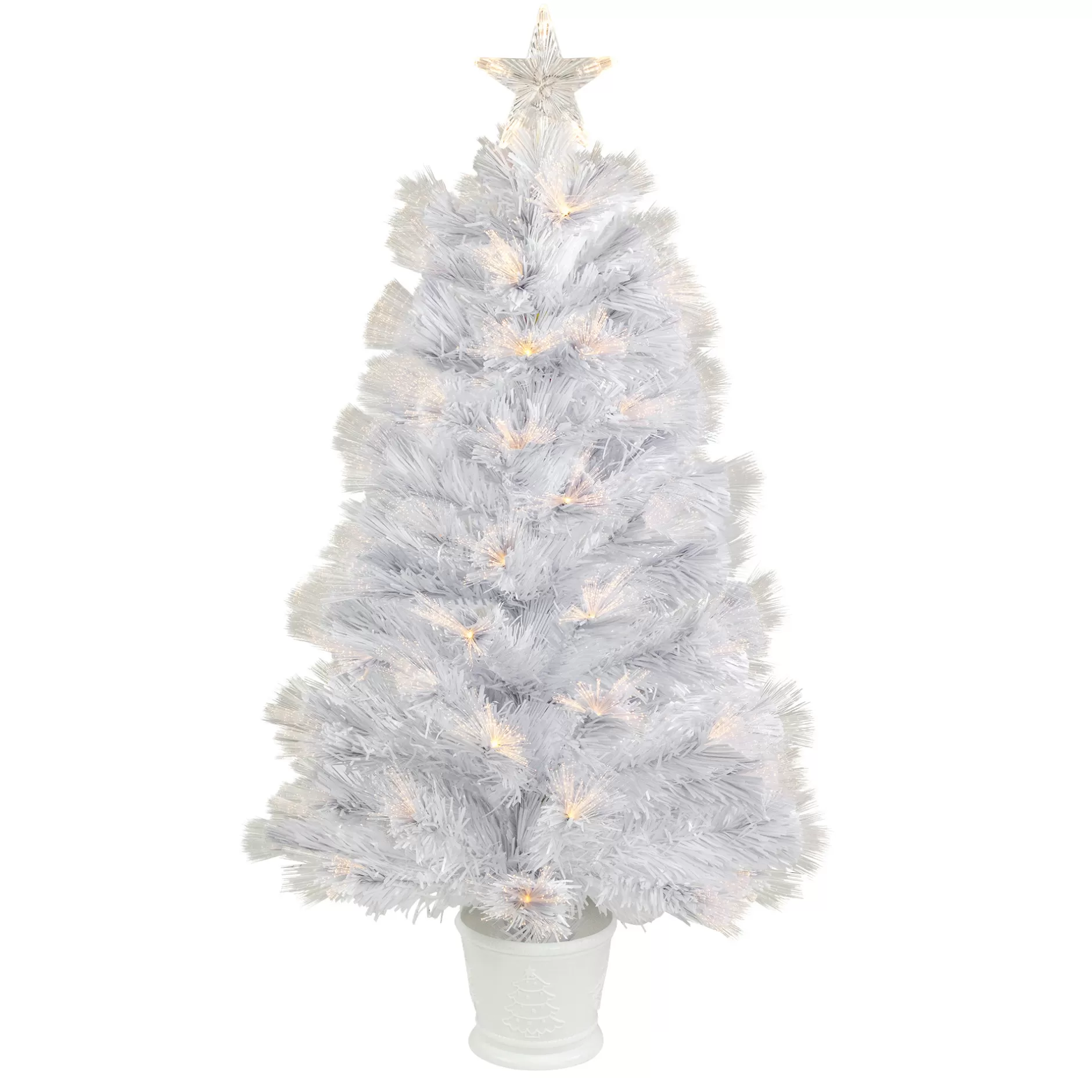 Best 3' Pre-Lit White Fiber Optic Artificial Christmas Tree, Warm White Lights Fiber Optic