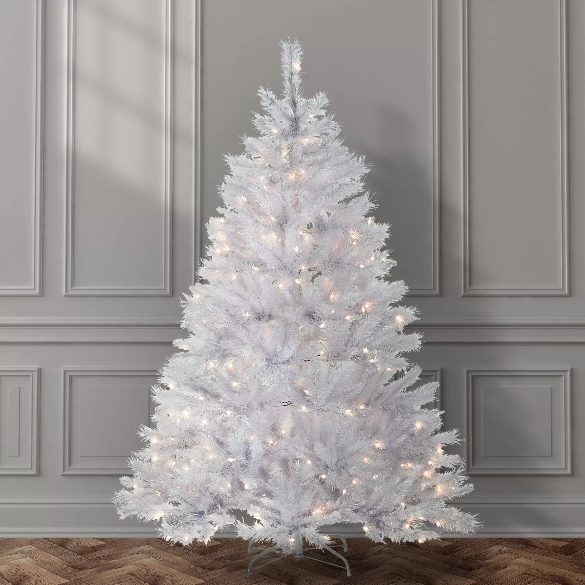 Flash Sale 6' Pre-Lit White Full Winchester Pine Artificial Christmas Tree, White Lights Colorful