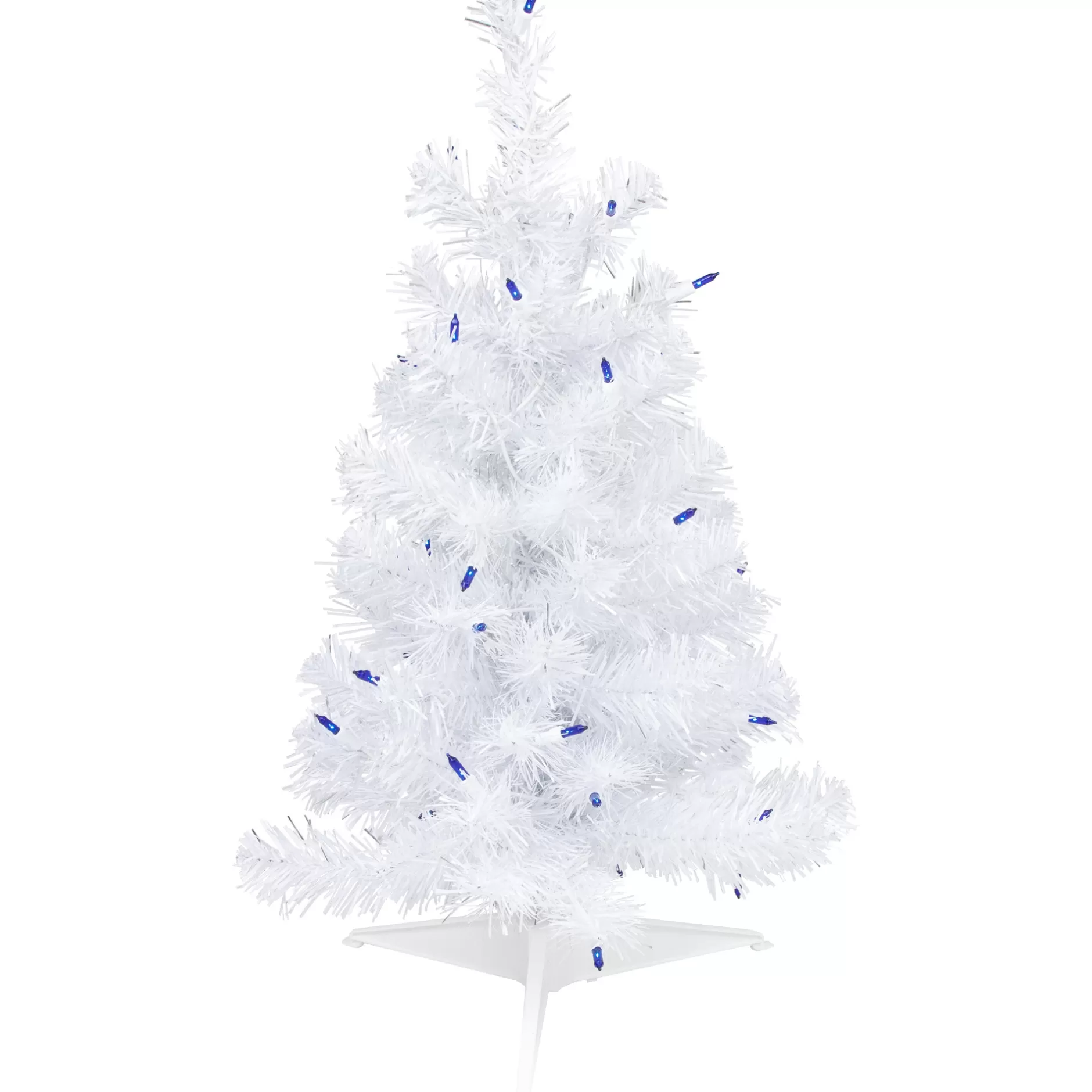 Cheap 2' Pre-Lit White Iridescent Pine Artificial Christmas Tree - Blue Lights Colorful