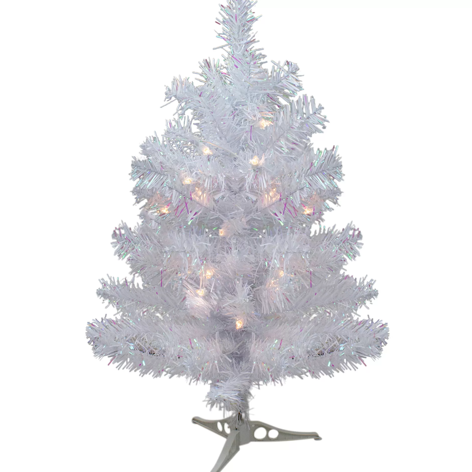 Shop 2' Pre-Lit White Iridescent Pine Artificial Christmas Tree - Clear Lights Colorful