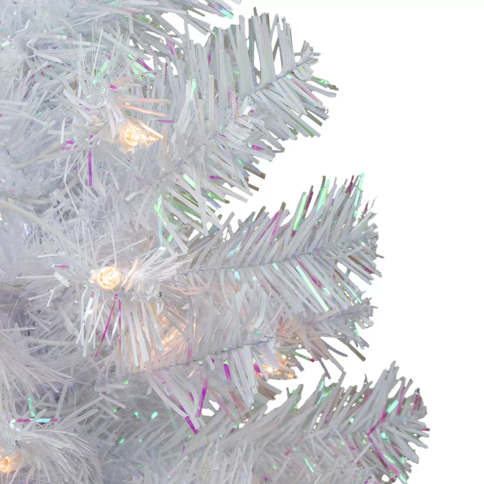 Shop 2' Pre-Lit White Iridescent Pine Artificial Christmas Tree - Clear Lights Colorful