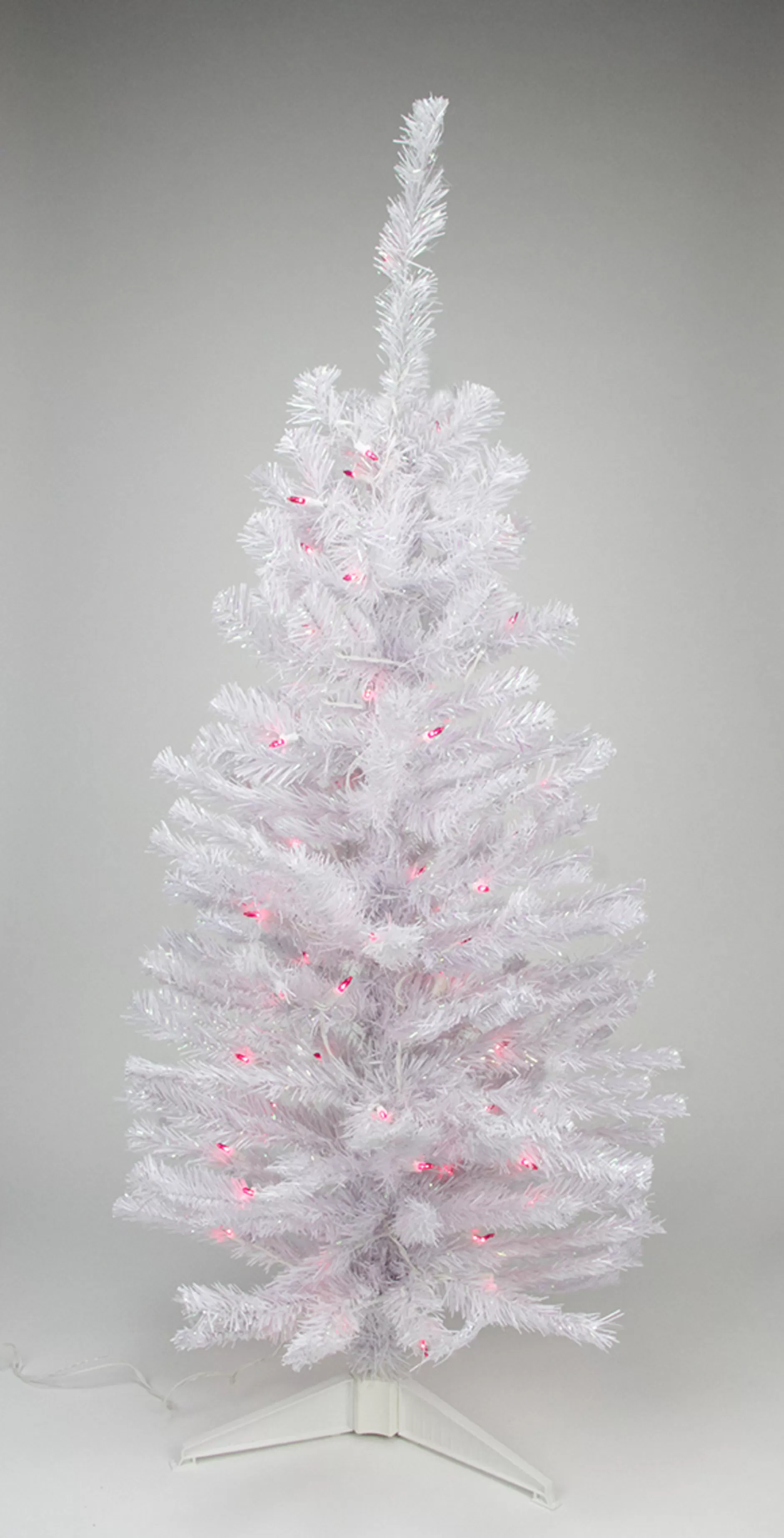 Cheap 3' Pre-Lit White Iridescent Pine Artificial Christmas Tree - Pink Lights Colorful