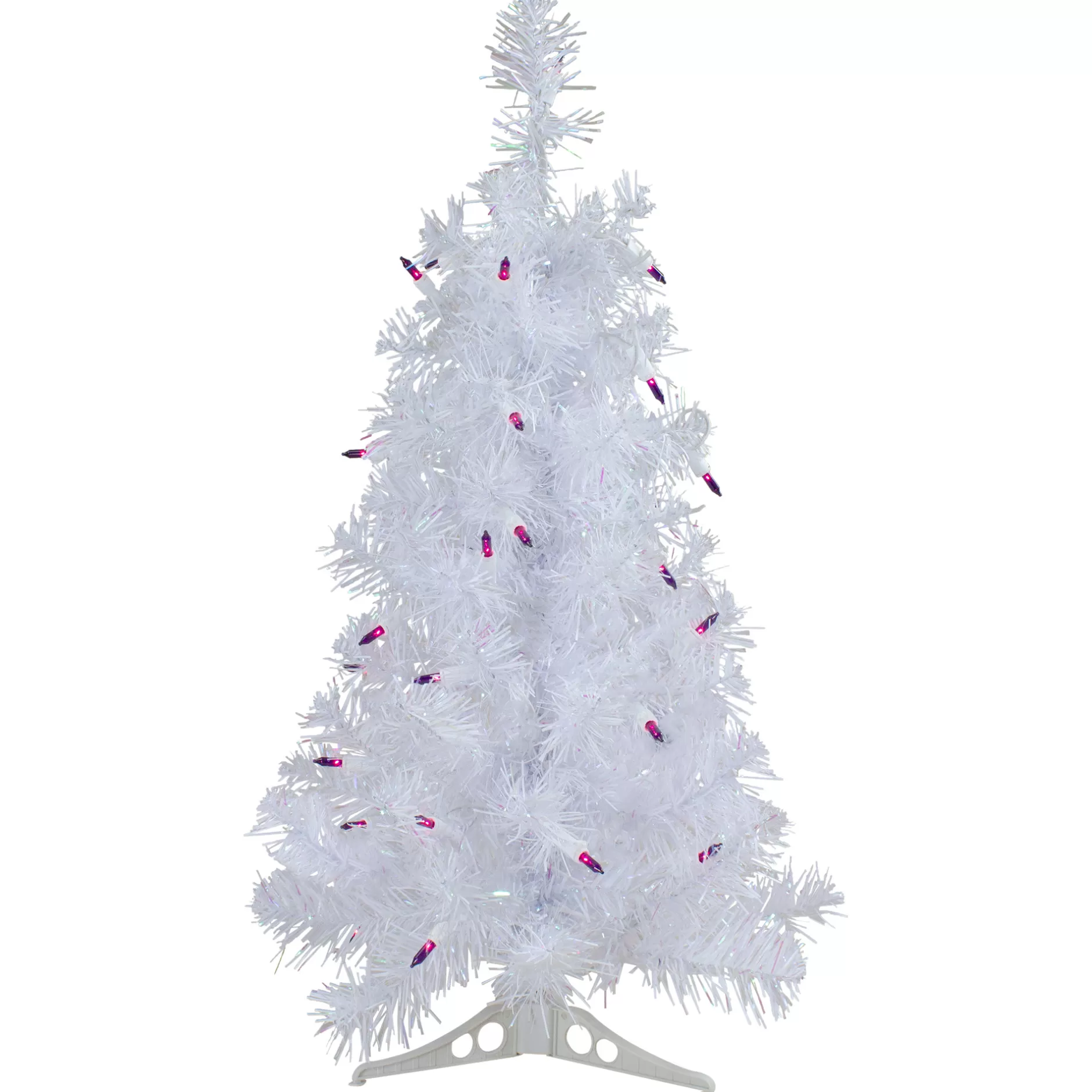 Store 2' Pre-Lit White Iridescent Pine Artificial Christmas Tree - Purple Lights Colorful