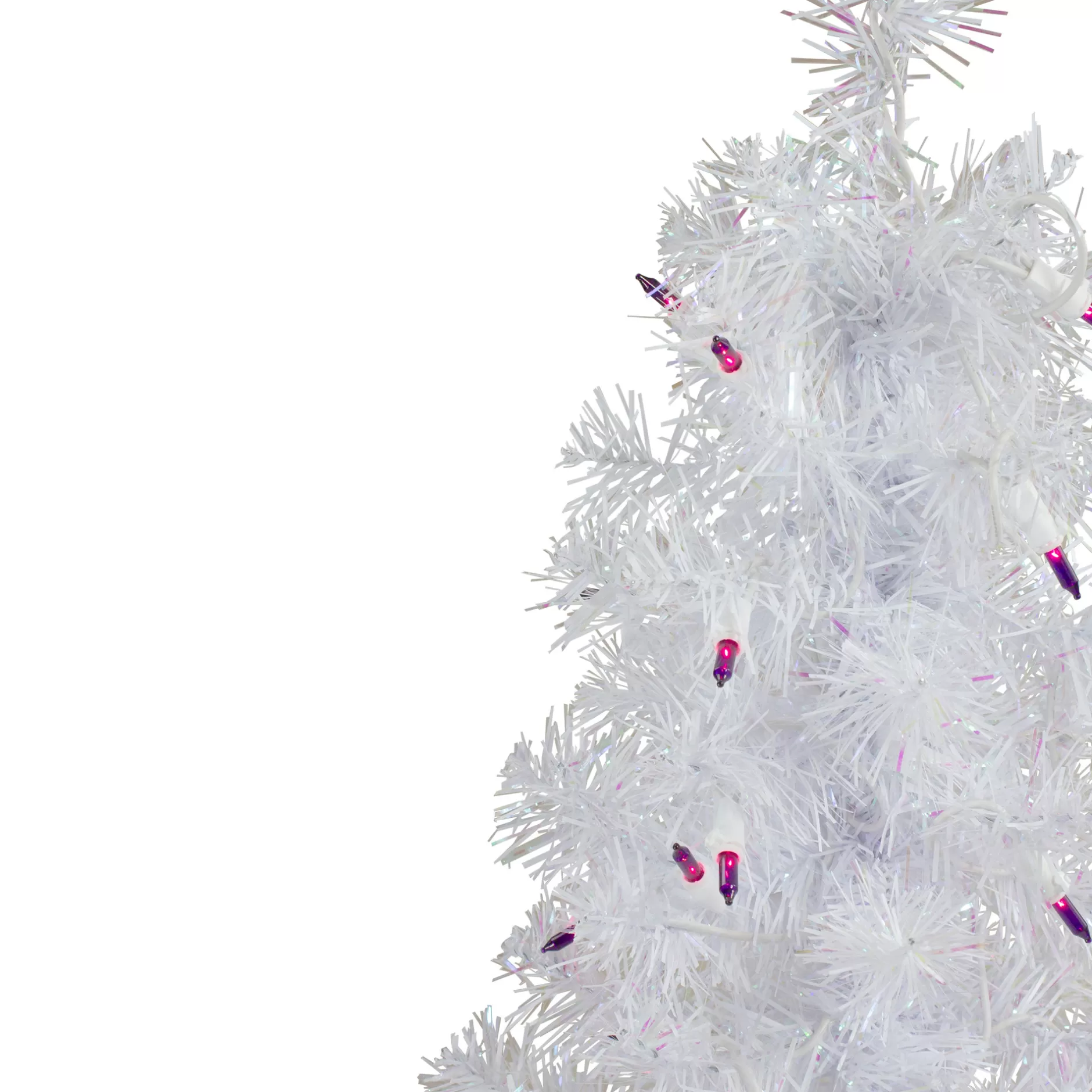 Store 2' Pre-Lit White Iridescent Pine Artificial Christmas Tree - Purple Lights Colorful