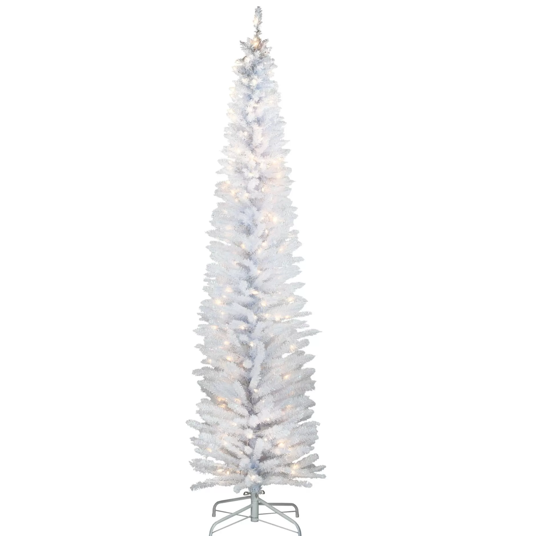 Best Sale 7' Pre-Lit White Iridescent Tinsel Artificial Christmas Tree, Clear Lights Colorful