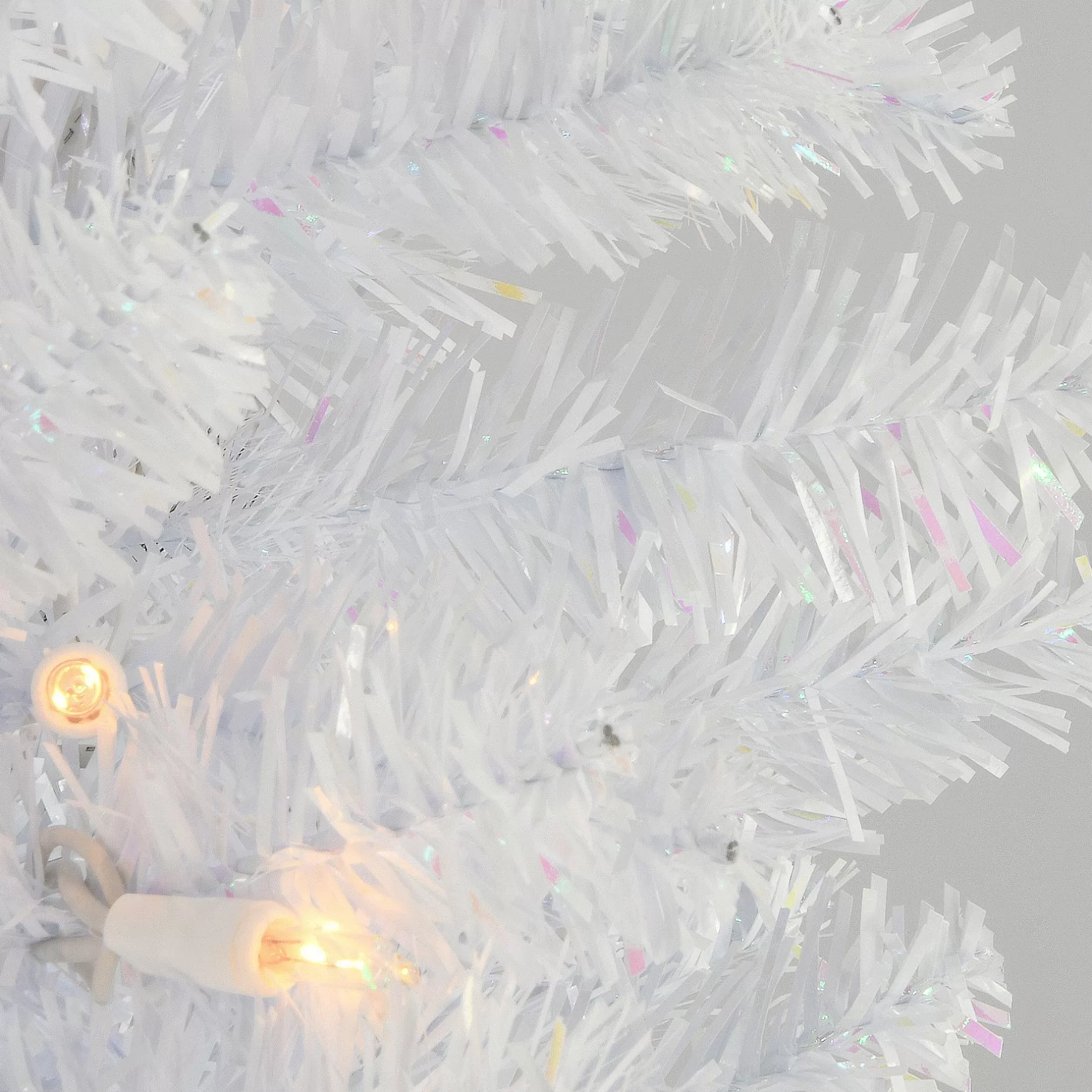 Best Sale 7' Pre-Lit White Iridescent Tinsel Artificial Christmas Tree, Clear Lights Colorful